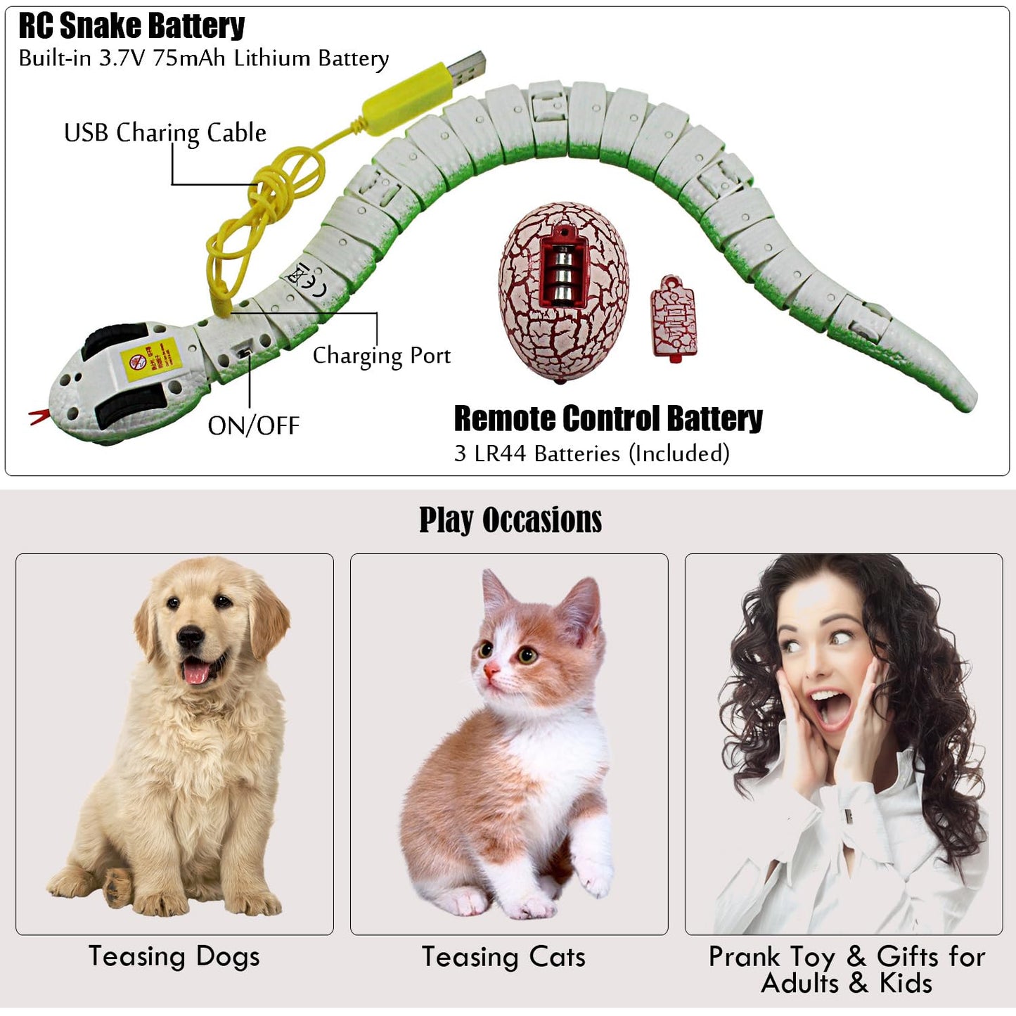 Tipmant RC Snake IR Remote Control Crawlers Fake Realistic Animals Vehicle Scary Prank Toys Kids Birthday Halloween (Green)