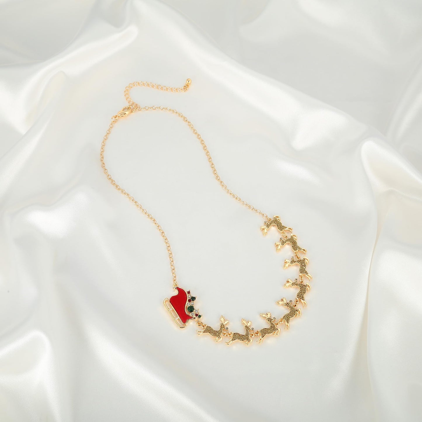 LILIE&WHITE Gold Christmas Necklace For Women Sleigh Reindeer Necklace With Colorful Rhinestone Christmas Jewelry Xmas Statement Necklace Santa Claus Bib Necklace