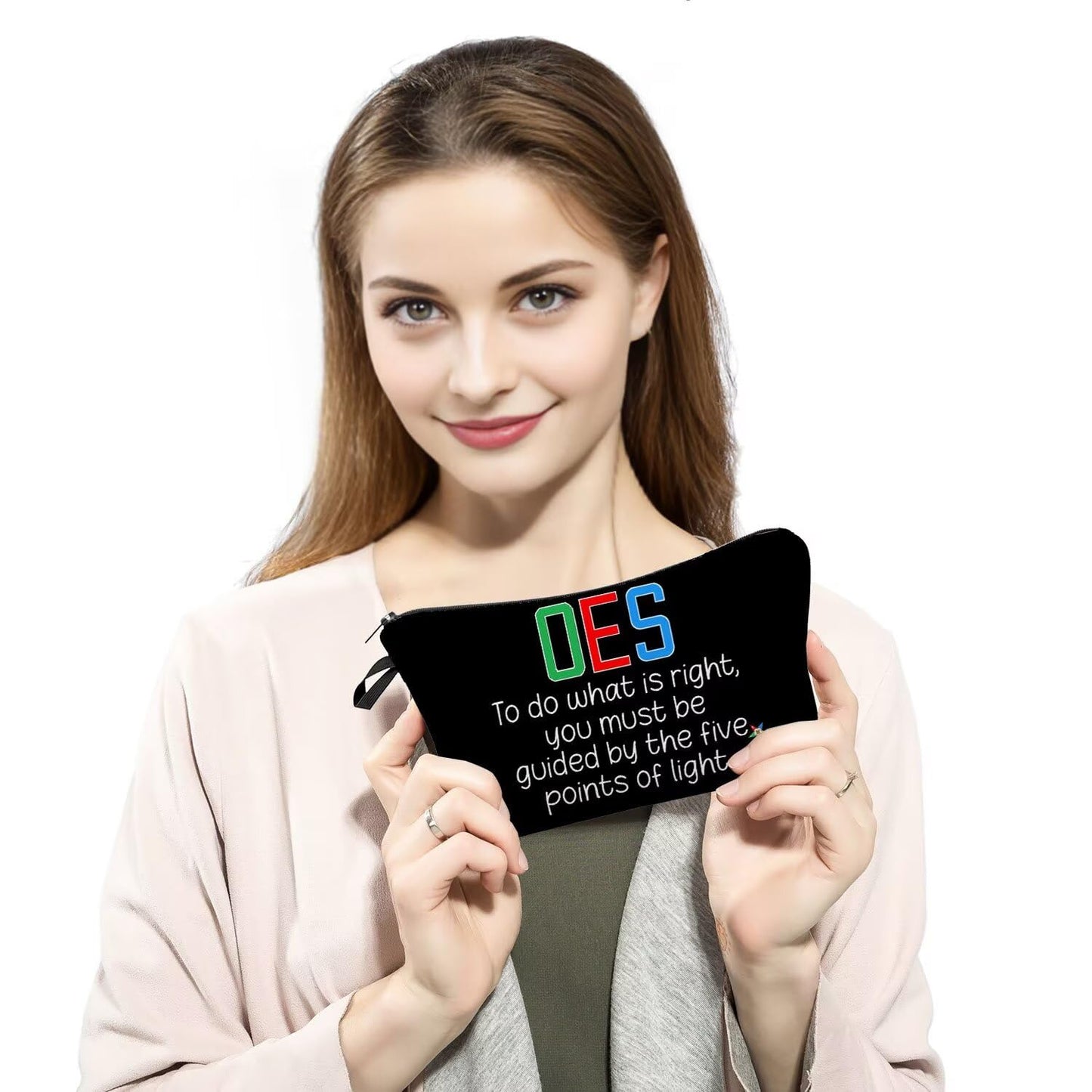 MoCaliduccious OES Star Print Makeup Bag Travel Cosmetic Pouch Organizer Birthday Gift Idea and Holiday Festival Present for Women Men OES Star Motto Makeup Pouch (Black)