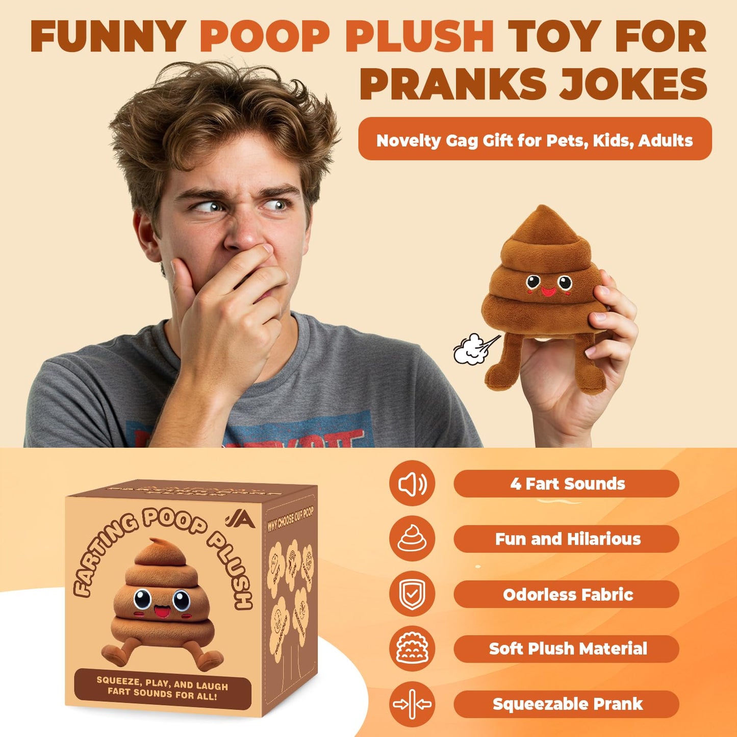 A AIFAMY Funny Poop Plush Toy with 4 Fart Sounds - Fart Blaster Noise Maker - Realistic Fake Poop for Pranks, Jokes - Funny Gag Gift for Pets, Kids, Adults
