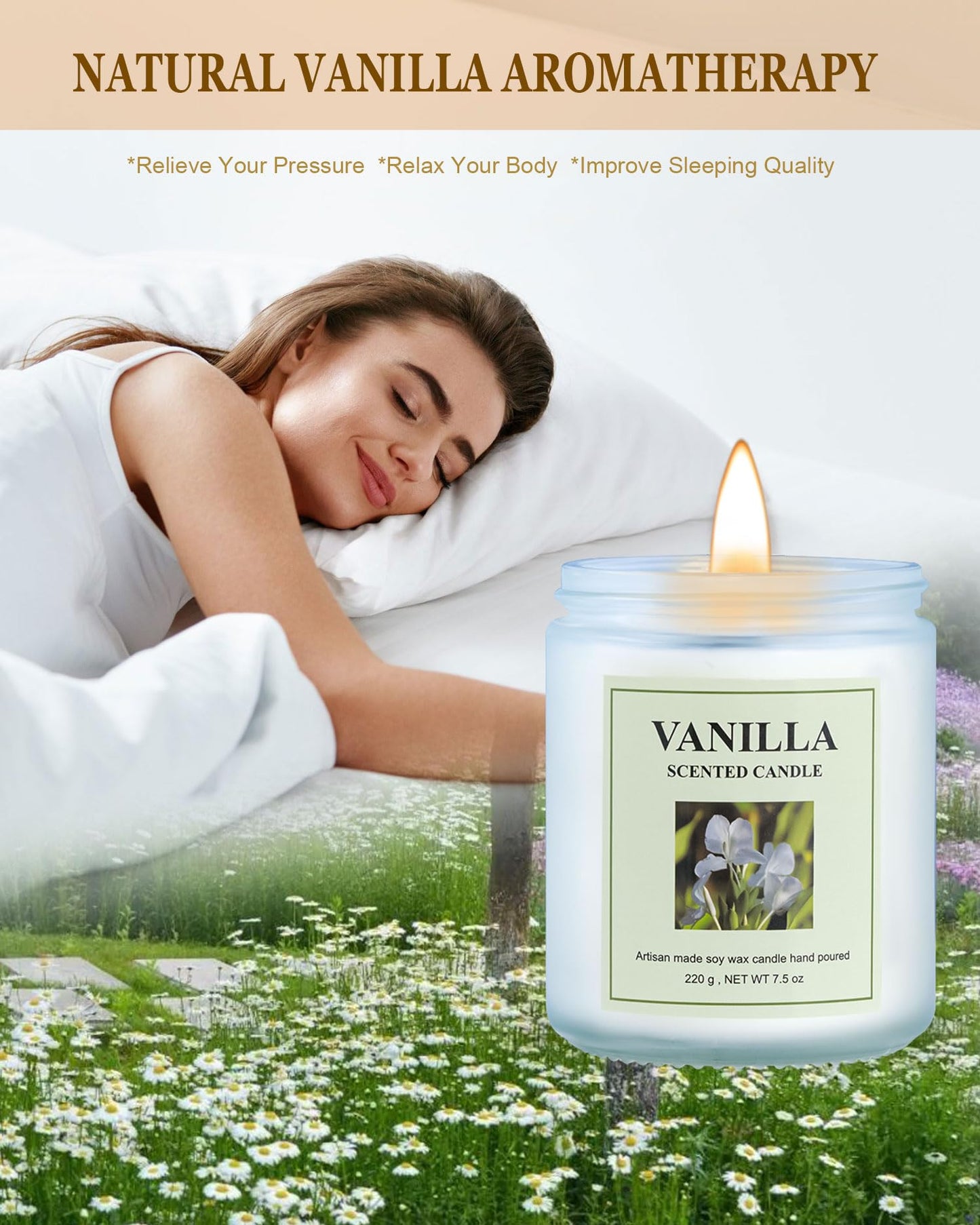 GITRANG 4 Pack Vanilla Candle Set, 30 oz 200 Hour Home Aromatherapy Jar Candles, Long Lasting Aromatherapy Candles for Bedrooms Yoga Rooms Lounges Gardens Patios Balconies and Camping