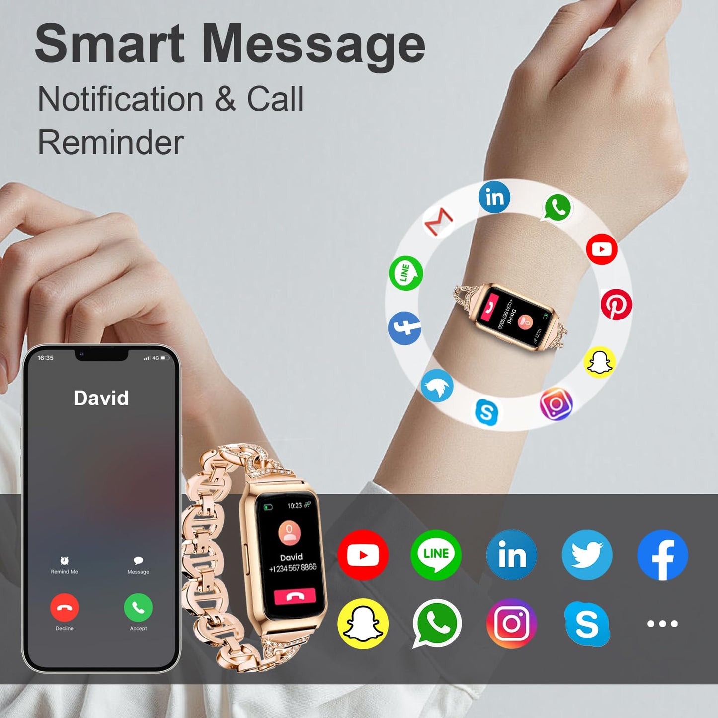 GADIXY Fitness Tracker,Smart Watch 7 Day+ Battery with 24/7 Heart Rate/Step/Calories,Activity Tracker,Aluminium Case,Blood Oxygen Sleep Monitor,IP68 Fitness Watches for Women Android&iOS Gold+Pink