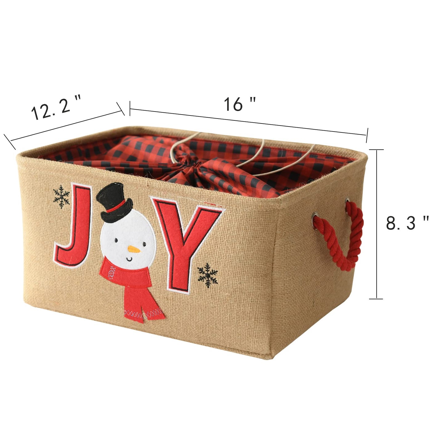 INough Gift Basket Empty Large Christmas Basket Christmas Empty Christmas Gift Baskets with Handles Collapsible Christmas Storage, Holiday Gift for Kidsroom Nursery Play Room (Large, Joy)