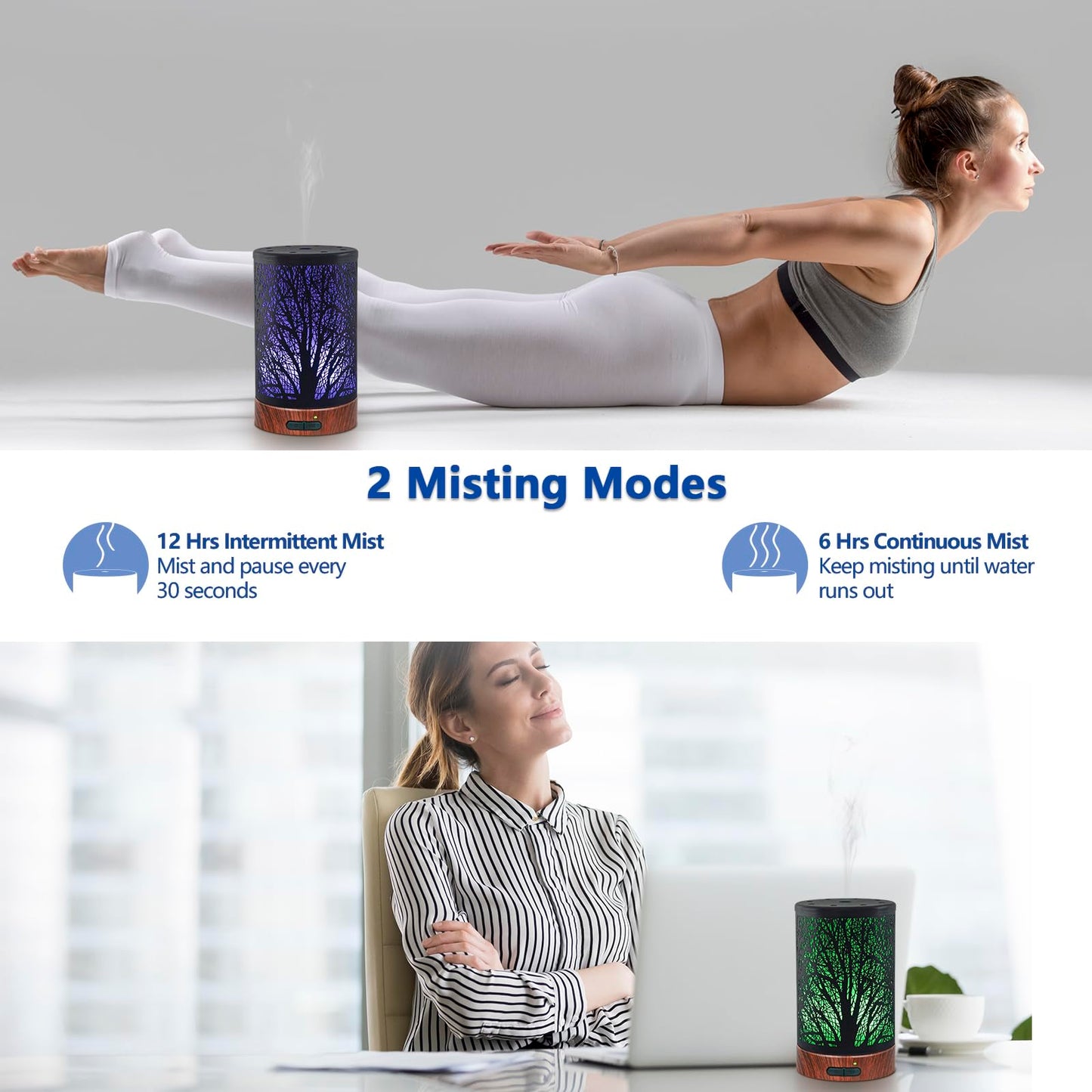 EQUSUPRO Essential Oil Diffuser 150ml Black Metal Aromatherapy Oil Diffuser Ultrasonic Cool Mist Diffuser with Auto Shut-Off Protection,7 Colors Changed LED for Home Office SPA Yoga