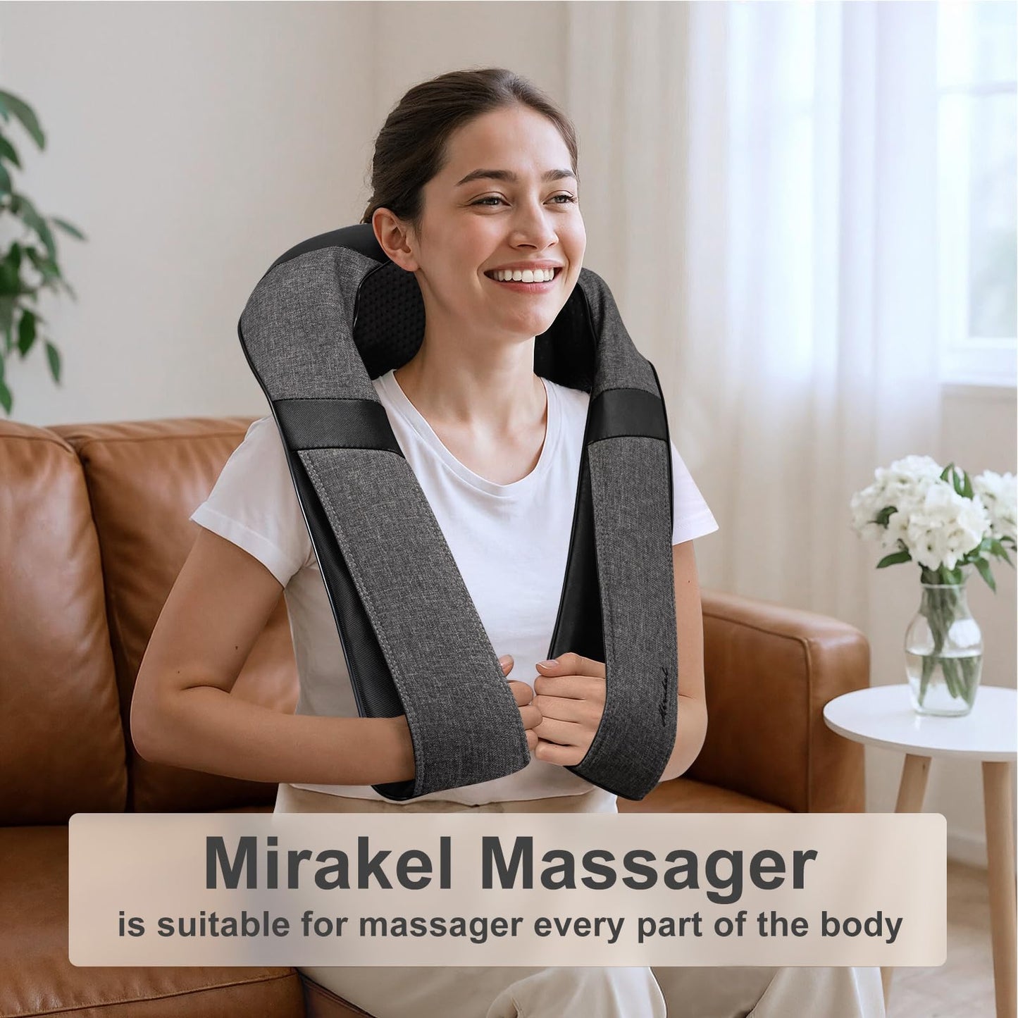 Mirakel Shiatsu Neck & Back Massager with Heat - Deep Tissue Neck, Back & Shoulder Pain Relief - Ergonomic Design Shoulder Massager, Idea Presents for Christmas, Fathers Day, Mothers Day, Women, Men
