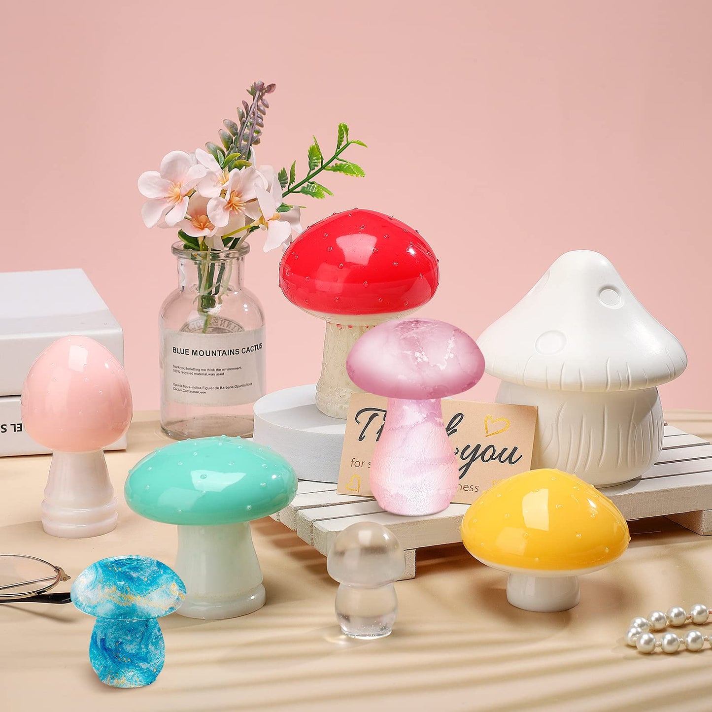 BBTO 14 Pcs Jar Mushroom Silicone Resin Mold Jewelry Candle Holder Container Epoxy Resin Jar Mold with Lid Casting Trinket Box for Table Decoration Christmas Winter DIY Craft