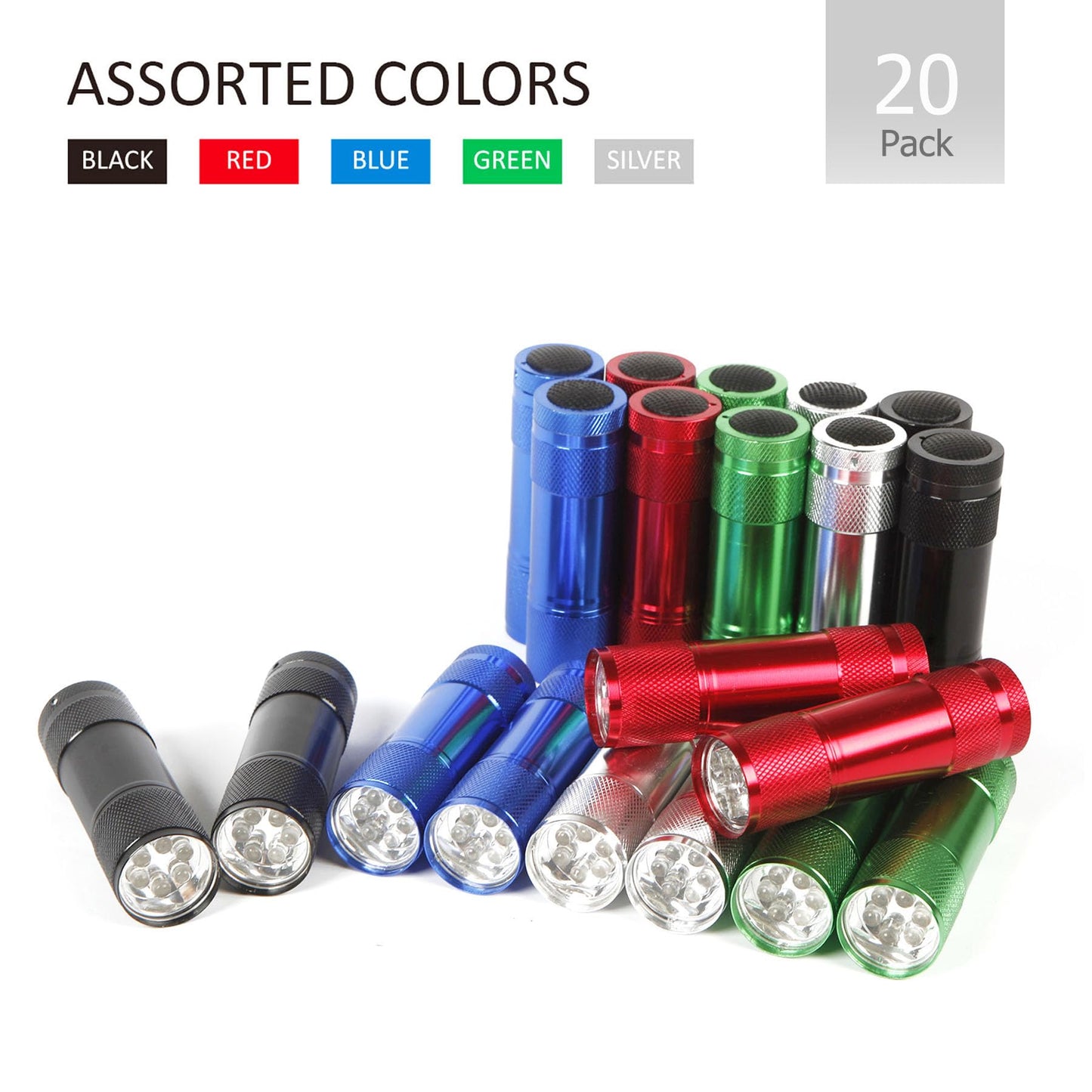 FASTPRO 20-Pack Aluminum 6-LED Flashlights Set with Lanyard and AAA Batteries Included and Pre-Installed