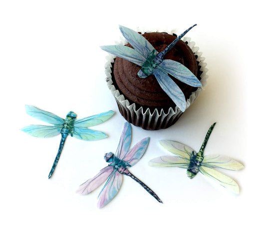 Assorted Pastel Wafer Paper Dragonflies Size 2.25 Inch for Decorating Wedding Cakes Cupcakes Desserts Pack of 12