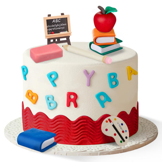 Soulchen 10 Pcs Back to School Cake Decorations First Day of School Cake Topper Apple Easel Book Pencil Stationery Welcome Party favor for Themed Party Supplies