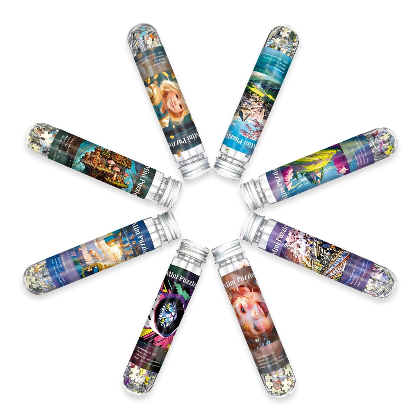 Mini Jigsaw Puzzles for Adults 234 Pieces (8 Packs) Small Jigsaw Puzzle Test Tube Puzzle Challenging Micro Puzzle Difficult Tiny Puzzle Home Decor Entertainment 6x4in (8 Pack - 6)