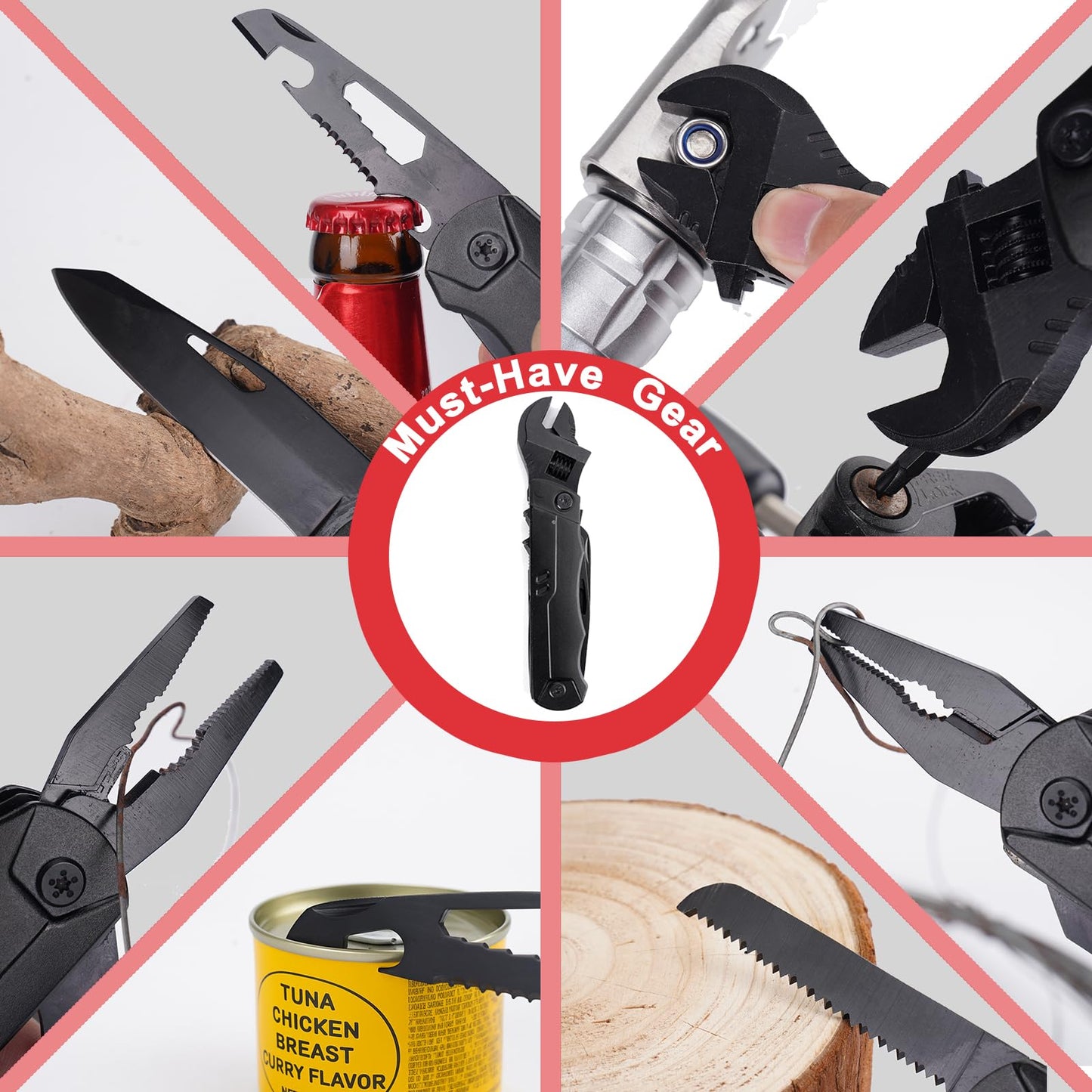 JUXWONE 19-in-1 Multitool Wrench – Stainless Steel Adjustable Wrench with Pliers, Knife, Wire Cutter, Saw, Screwdrivers – Compact EDC Pocket Tool for Camping, DIY Repairs, Gift for Men