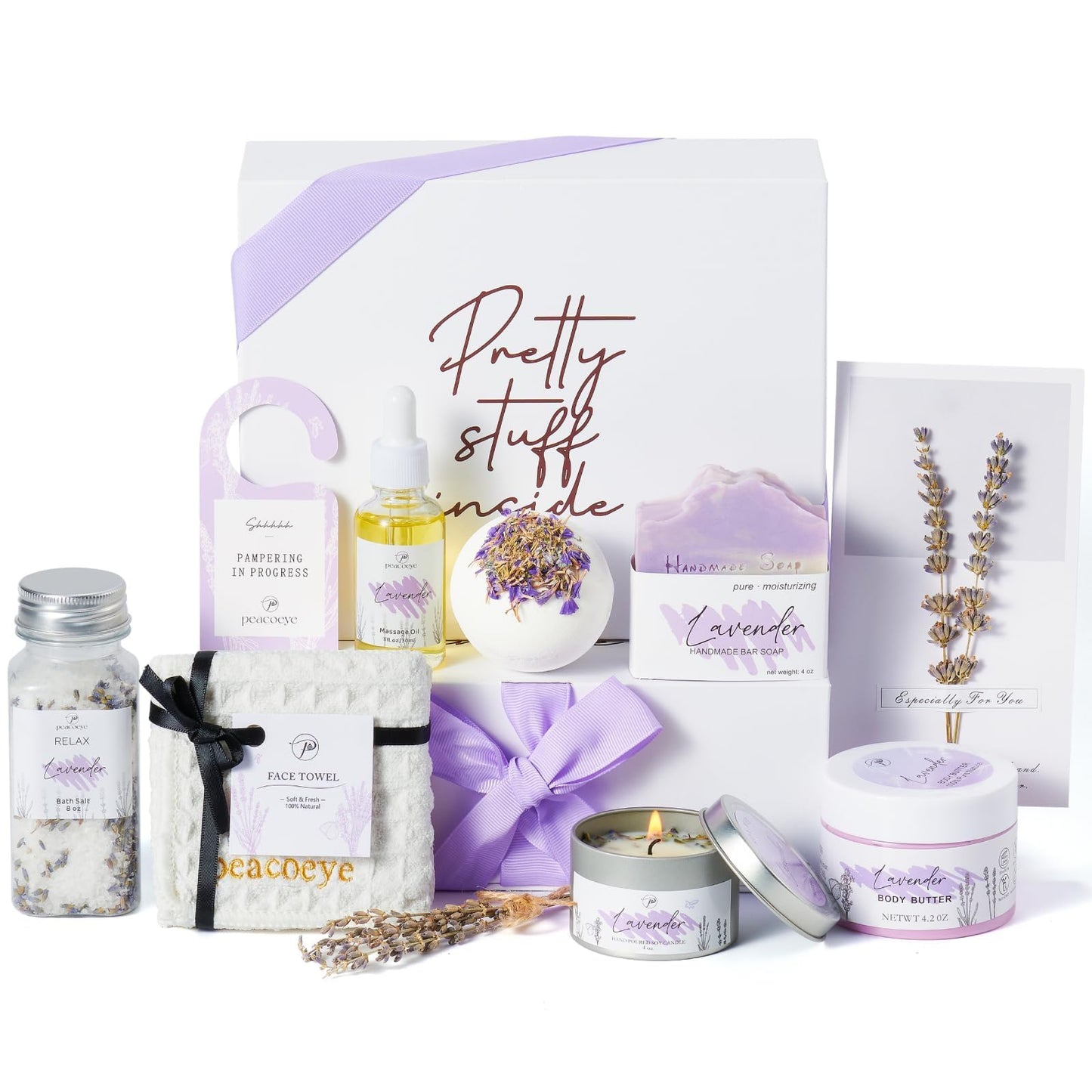 Peacoeye Gifts for Women Spa Gifts Lavender Bath Gift Baskets Relaxing Self Care Gift for Mom Her Sister Wife Auntie Home Bath Kit Care Package Birthday Friendship Gift Ideas