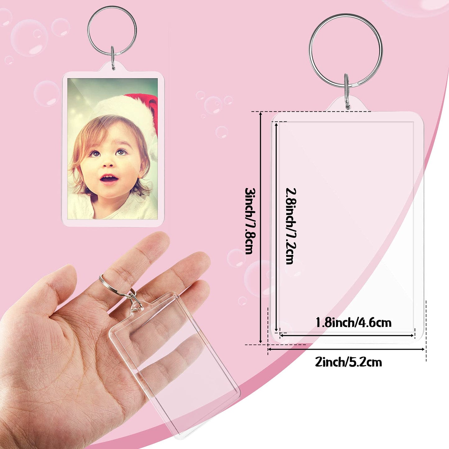 Inbagi 24 pieces Picture Photo Frame Keychain Clear Rectangle Acrylic Keychain Blanks 2 x 3inch