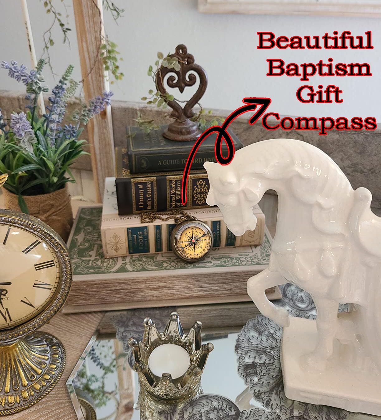 Trust in The Lord with All Your Heart -Proverbs 3: 5-6 Quote Engraved Compass with Wooden Box, Greeting Card, Gift Compass, Graduation Day Gifts 2024 Compass for Women Mens Boy Girls