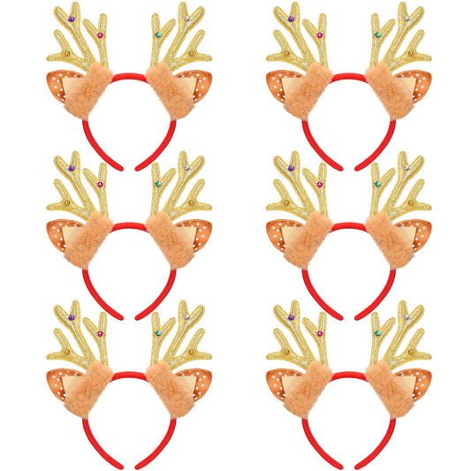 Crowye 6 Pcs Christmas Reindeer Antlers Headband Xmas Glitter Elk Antlers Headband for Hair Accessories(Sequin Bell)
