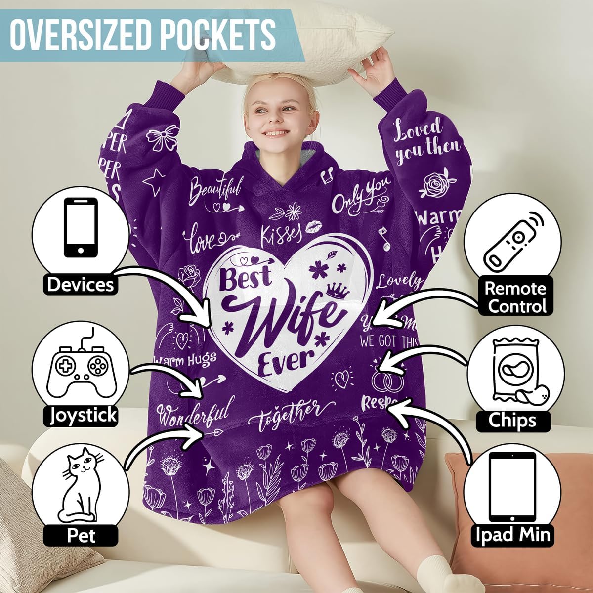 Warmstorey Wearable Blanket Hoodie For Wife Best Wife Ever Hoodie Blanket - Cozy Wearable Hoodies Blanket From Husband Best Wife Ever Gift For Christmas Gift For Wife From Husband Anniversary