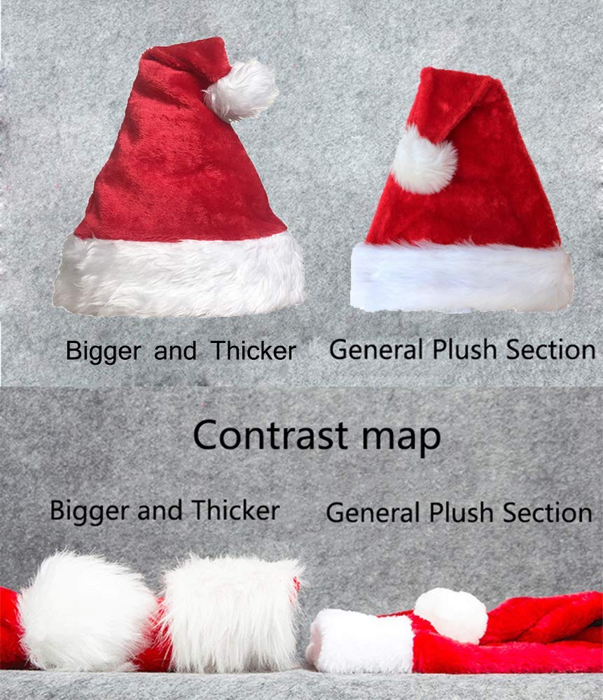 COOLJOY 4 Pack Plush Santa Hats, Christmas Santa Hats for Christmas Party, Adult size Xmas Holiday Hat for Unisex Kids Party Supplies