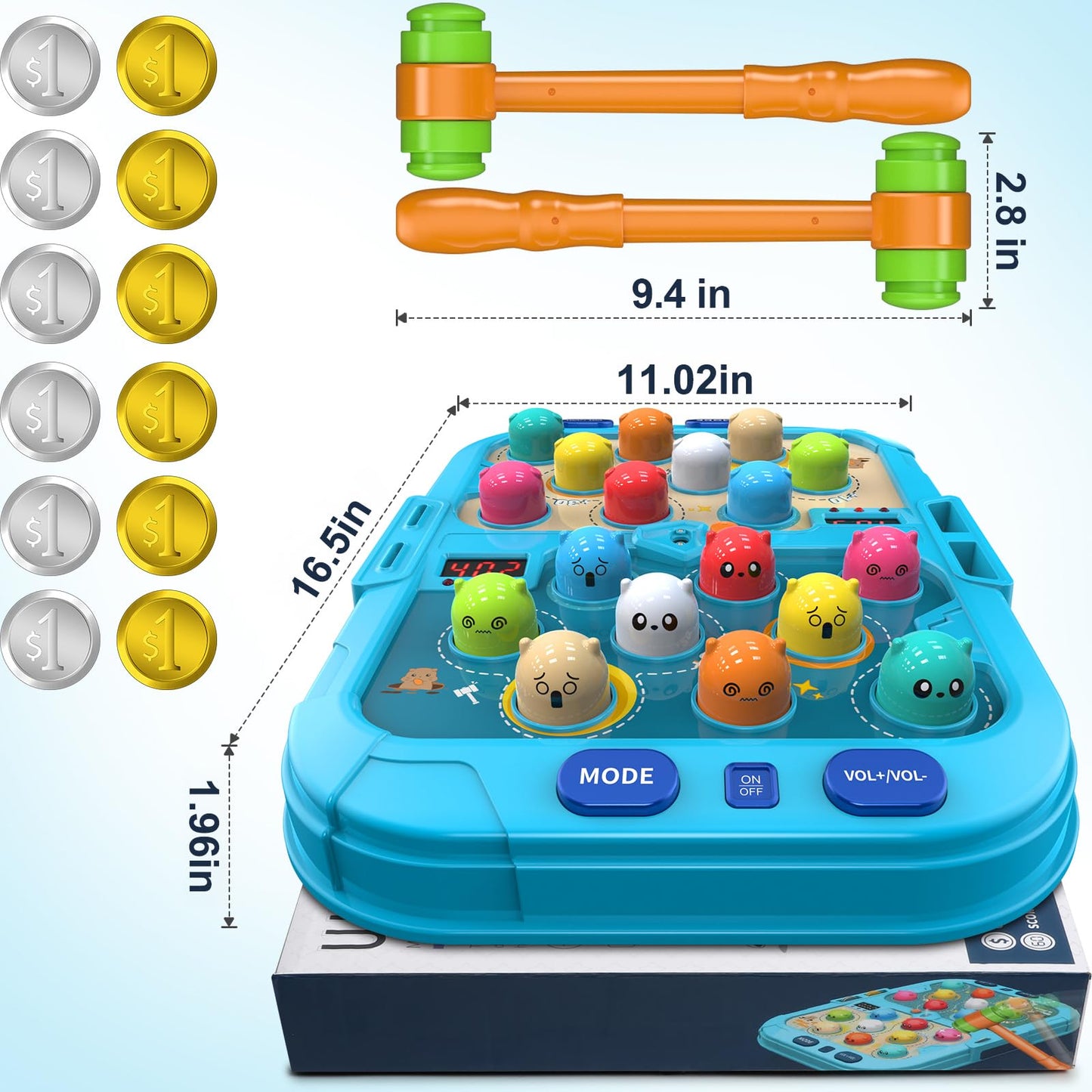 HopeRock Toddler Toys for Boys 4-6 with 2 Hammers, 5 Modes, 9 Music Sprays,Light-Up, Ideal Birthday and Christmas Gifts for 3-6 Year Old Boys
