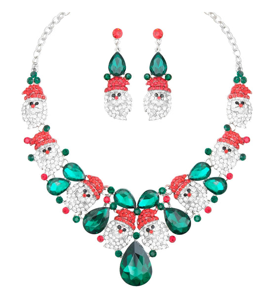 chaoyite Christmas Statement Necklace Dangle Earrings Santa Clause Crystal Jewelry Set Xmas Gifts Festive Costume Accessories for Women (Style1-Platinum Plated)