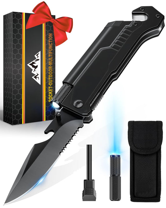 Hunting Knife Survival Gear with Built-in fixed lock, Multi Tool with Case and Fire Starter for Camping Hiking Hunting Fishing Outdoor