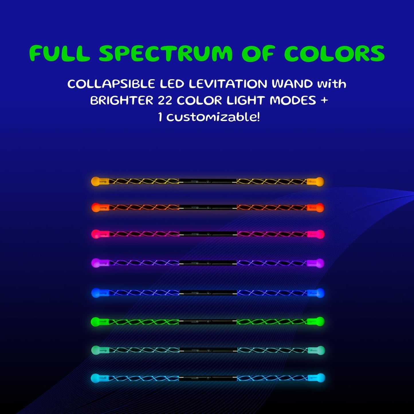 Wandini Glow.0 Magic Wand Collapsible LED Levitation Wand - USB Rechargeable Floating Wand - LED Light Wand with 22 Color Light Modes – Patented, Expertly Balanced LED Flow Wand Levitation Stick