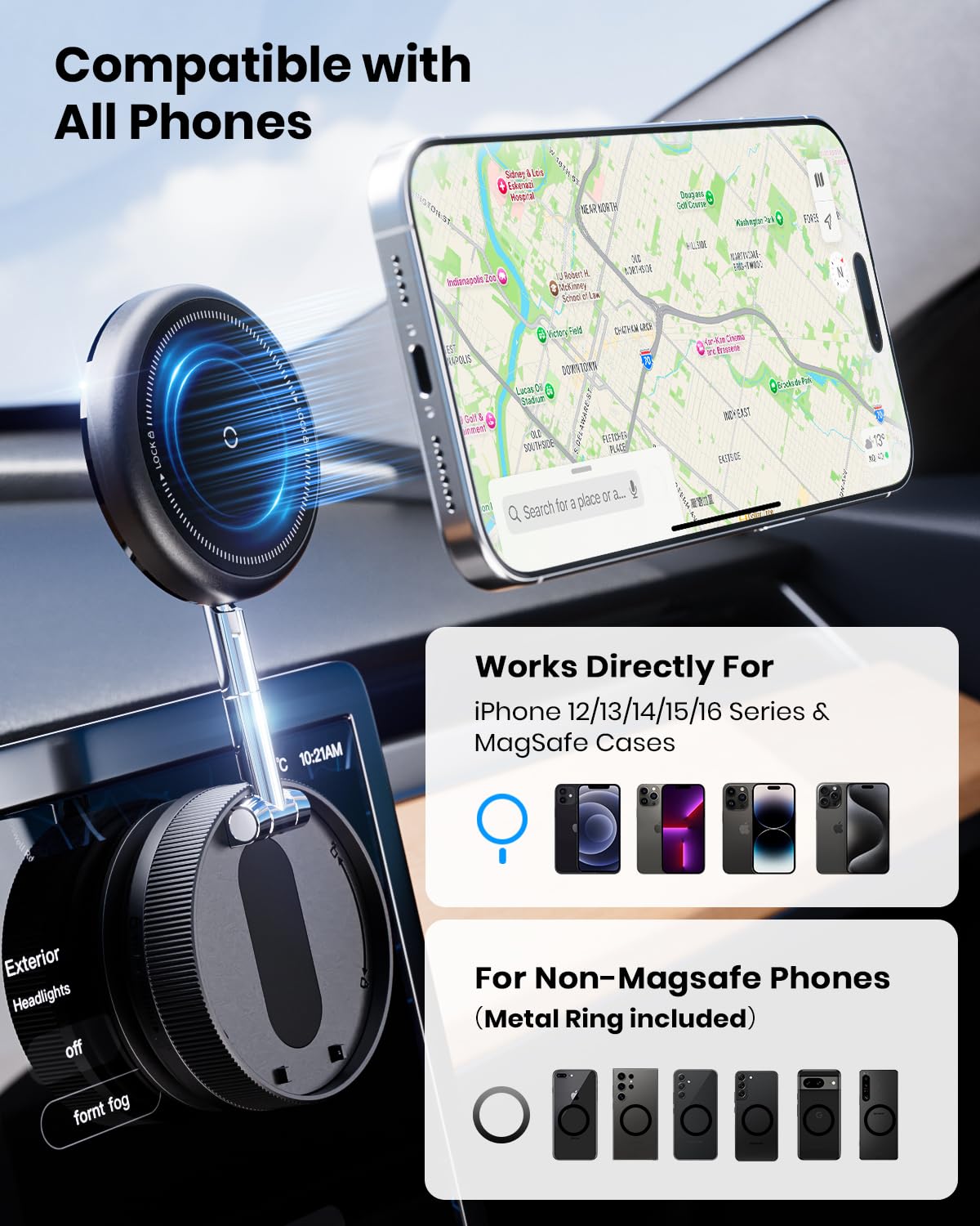 2026 Upgraded 360° Vacuum Magnetic Car Phone Holder for Magsafe [96+LBS Strongest Suction & 2800gf Strongest Magnetic], Adjustable Car Phone Mount for Your Car/Gym/Mirror/Shower for iPhone & Android