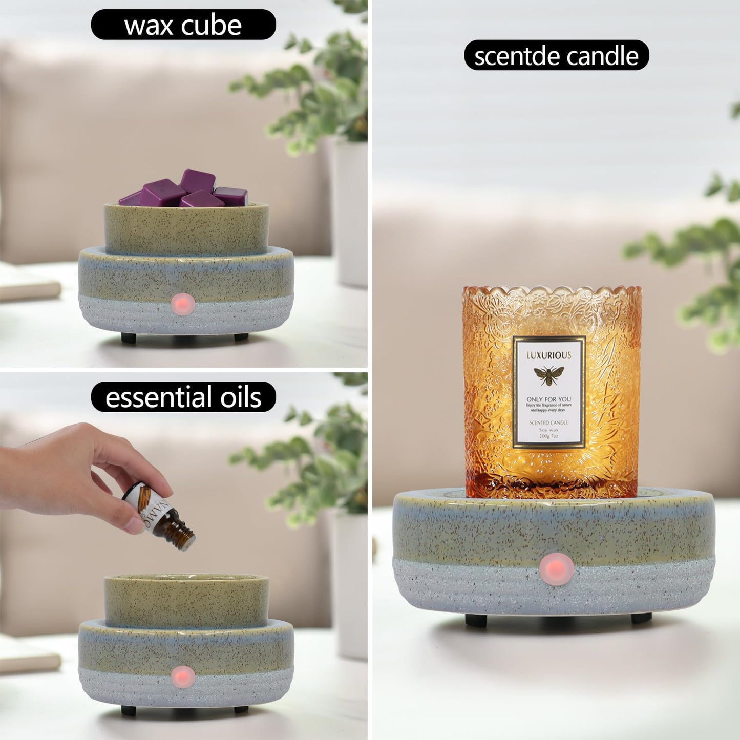 Candle Wax Melt Warmer with Timer Ceramic Electric Wax Melt 4-in-1 Oil Burner Adjusting Temperature Fits Yankee Large Jar Scented Candle for Home Decor Birthday Gifts for Women Mom Grandma Girls