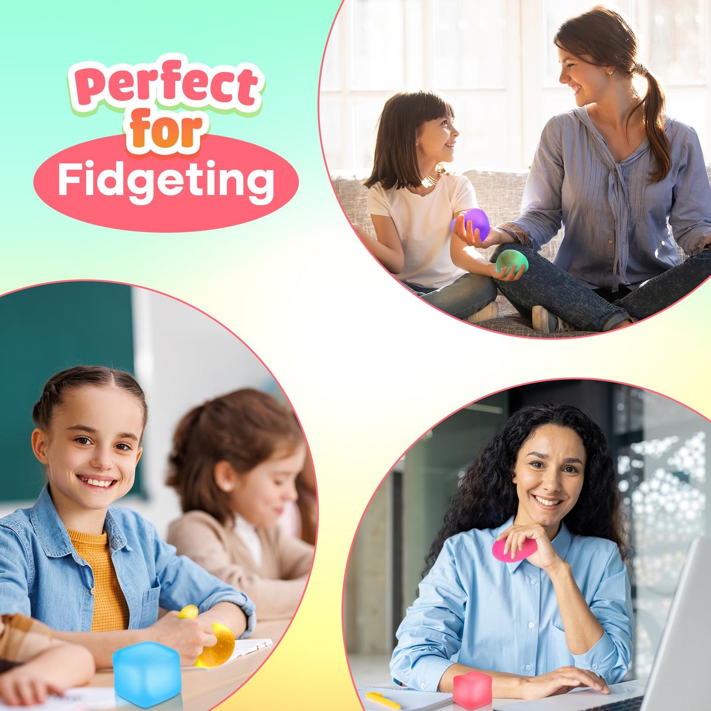 Fidget Toy Stress Cube 6 Pack - Squishy Fidget Toys for Relaxation, High Density Gel Filled, Fidgets for Classroom, Sensory Calming Toys for Kids Adults Children Teens