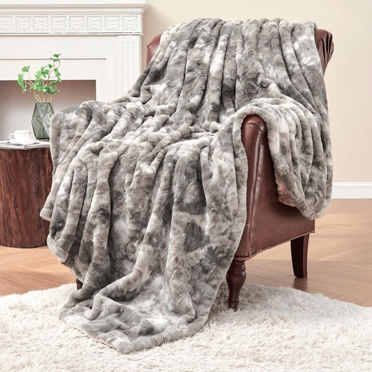 Krifey Oversized Faux Fur Blanket, Super Soft Cozy Blanket, Luxury Fluffy Throw Blanket Fuzzy Bed Throw, Plush Christmas Birthday Gifts for Women, Room Home Dorm Decor, Marbled Gray 60" x 80"