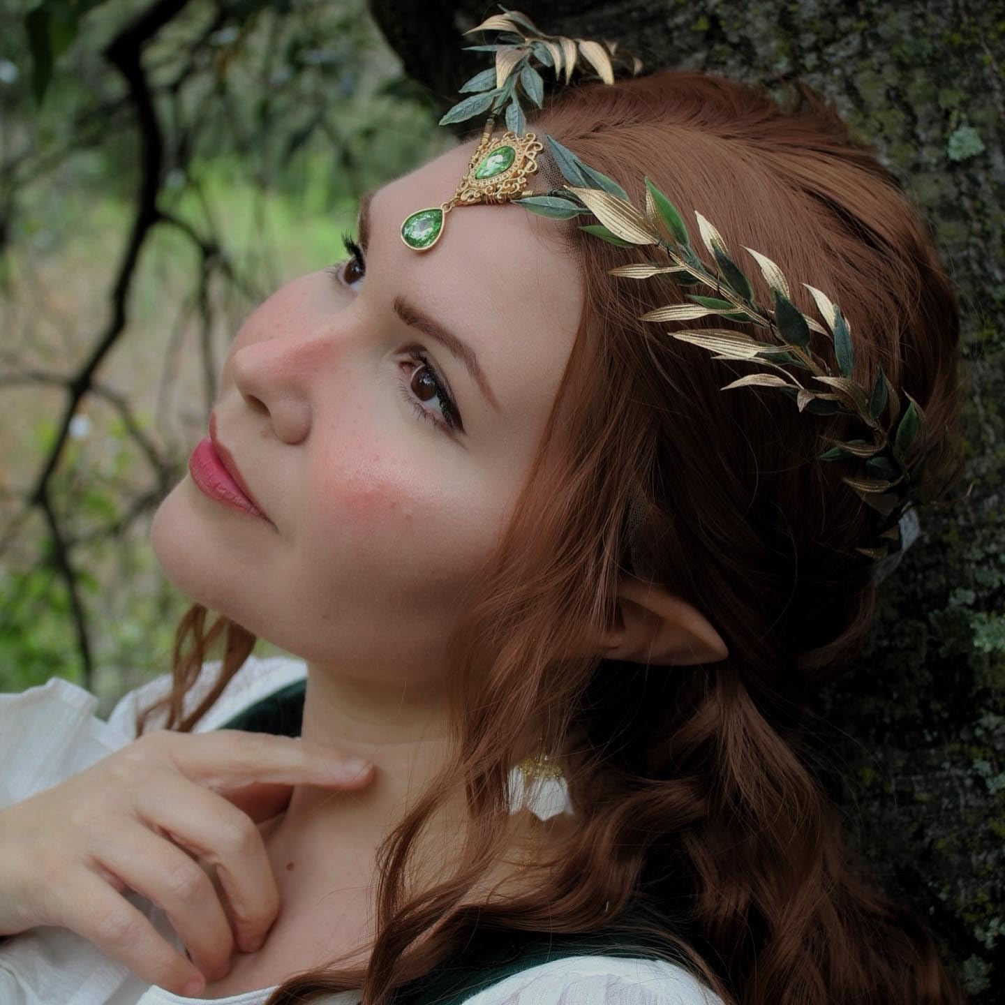 MOSTORY Renaissance Fairy Flower Crown - Elf Crown Woodland Headpiece Handmade Forest Leaf Circlet for Ren Faire Costume Women Halloween Cosplay Photo Shoot