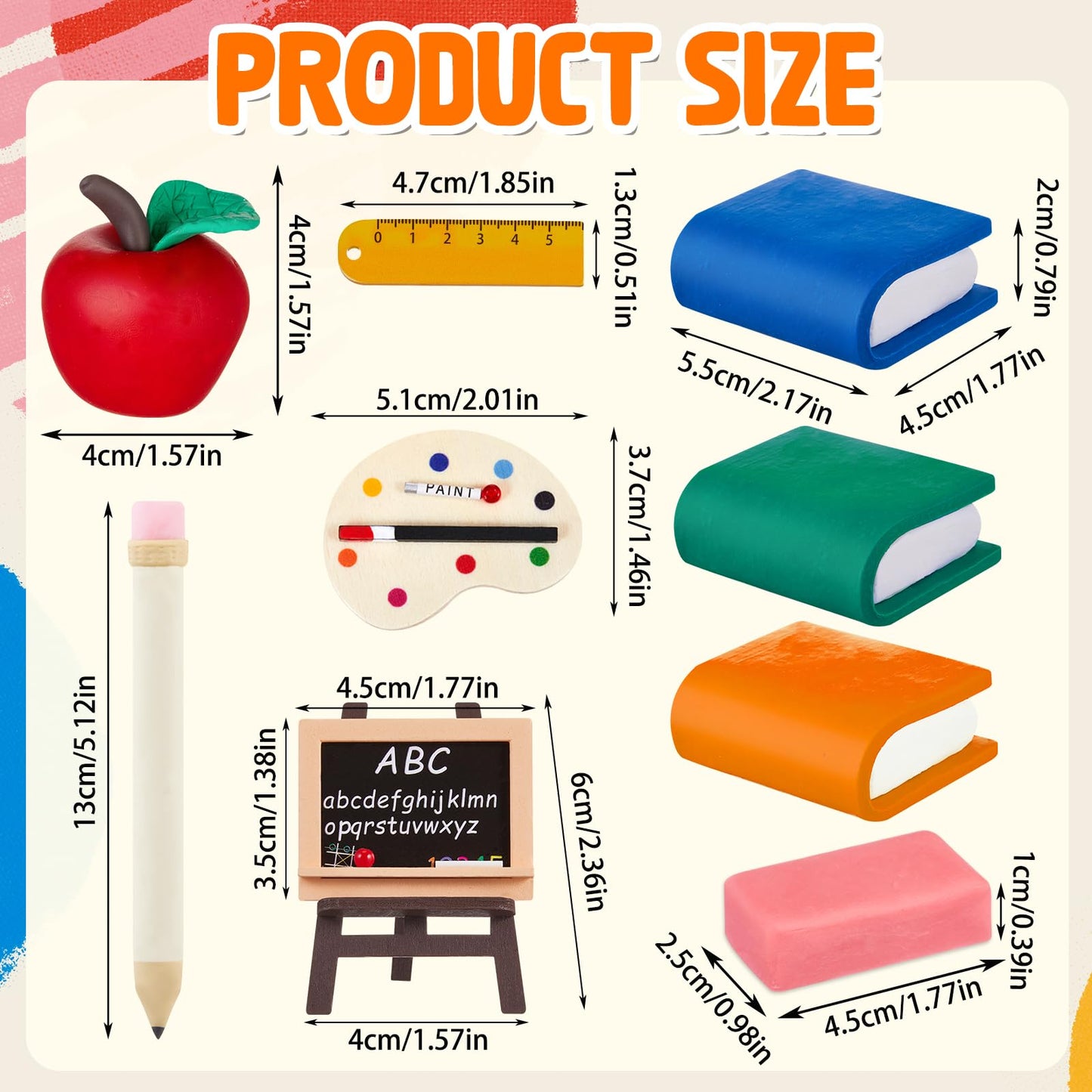 Soulchen 10 Pcs Back to School Cake Decorations First Day of School Cake Topper Apple Easel Book Pencil Stationery Welcome Party favor for Themed Party Supplies