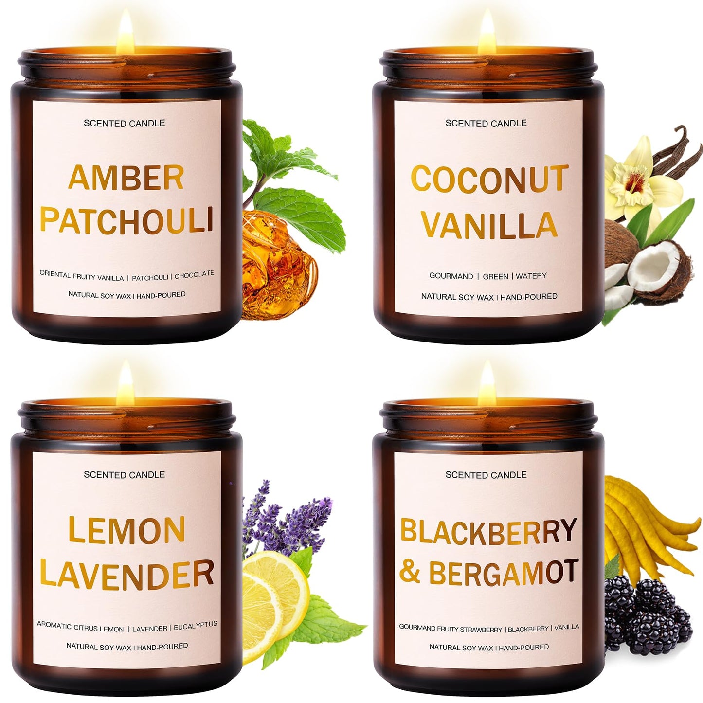 Scented Candles Set, 4 Pack Aromatherapy Candles for Home Scented, Candle Gift Set for Women, 28oz 200H Long Lasting Amber Jar Candles Soy Candles for Women Stress Relief, Relaxing, Spa, Birthday Gift