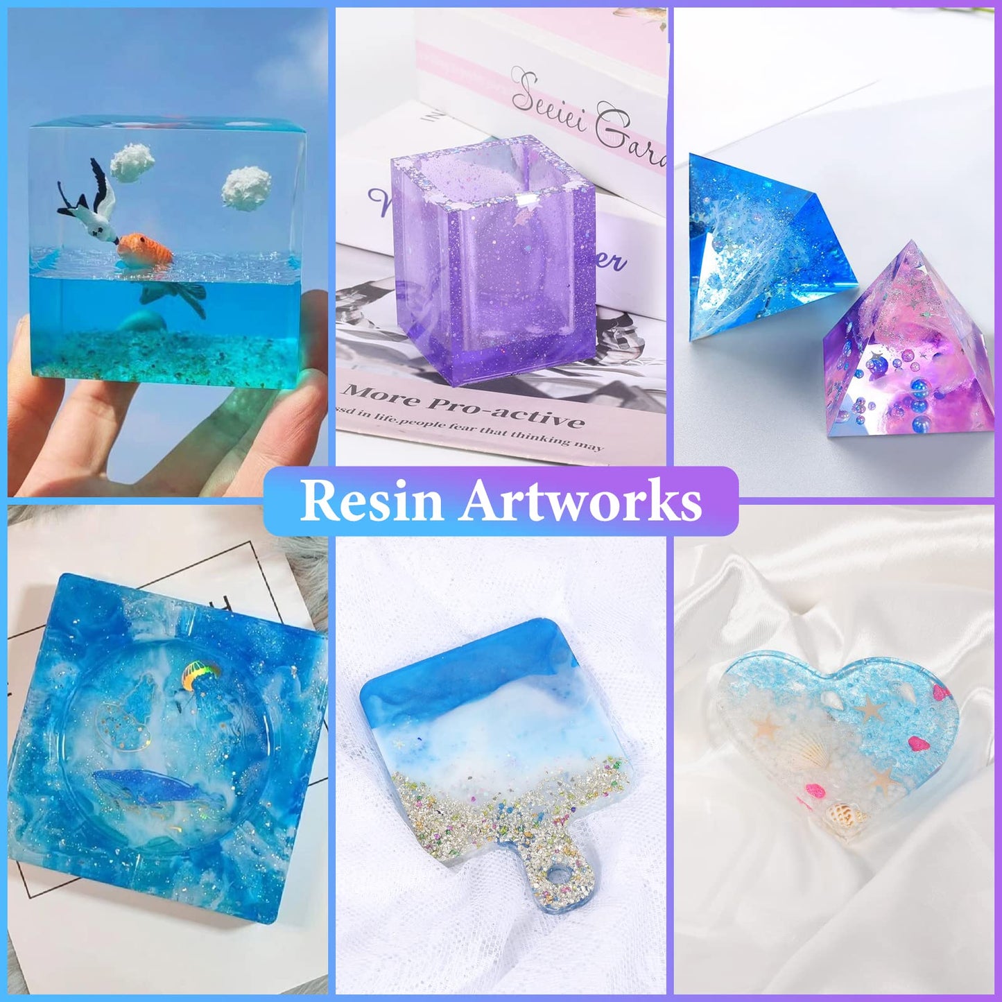 KISREL Resin Molds Kit 12PCS, Epoxy Resin Silicone Molds, Resin Mold Including Cube, Pen Container, Pyramid, Tray, Love, Round, Square, Ball, Flowerpot, Cuboid, Crystal