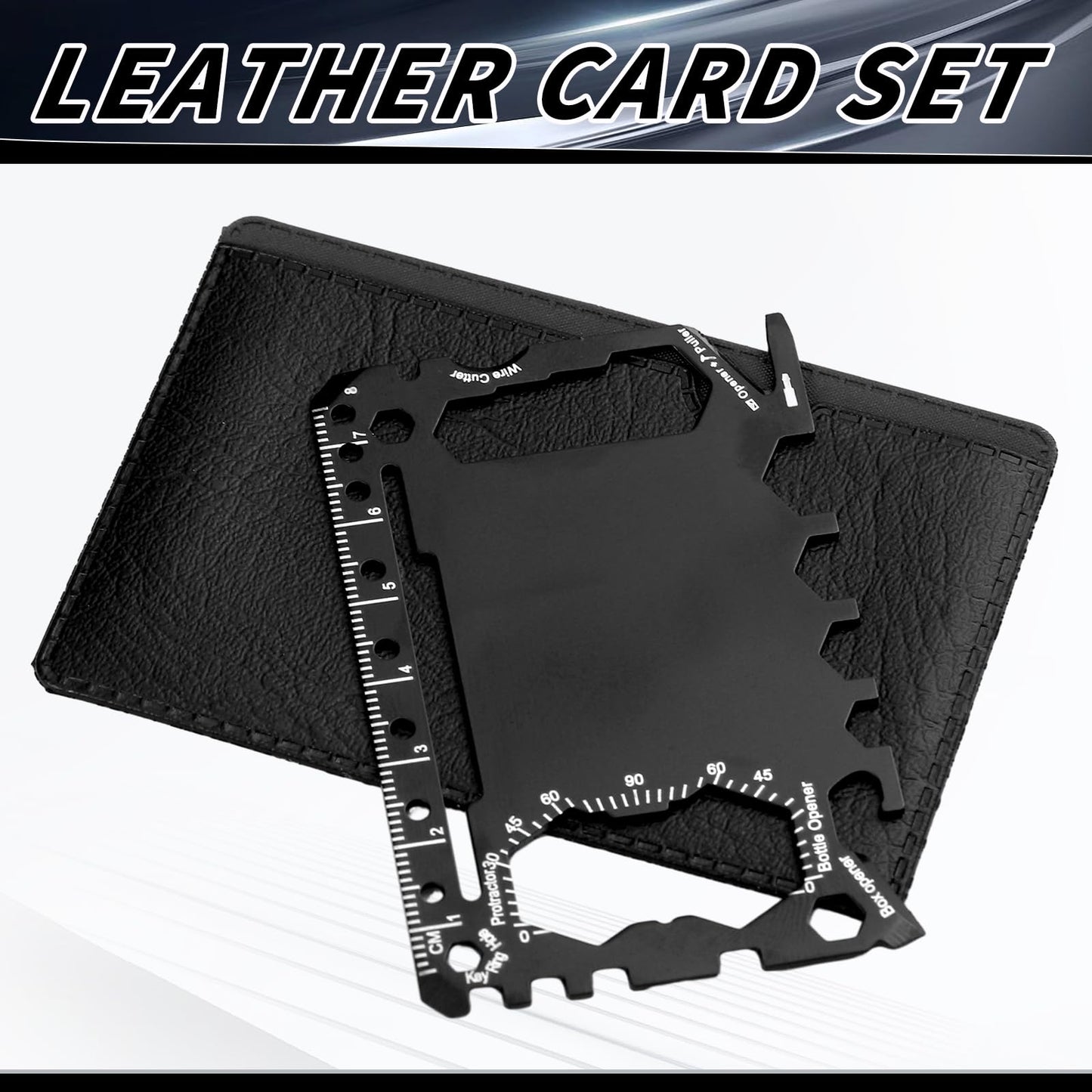 Cholemy 24 Pcs Credit Card Wallet Multitool 46 in 1 Metal Stainless Steel Survival Pocket Tool Bottle Opener Multipurpose for Husband Dad Men Christmas Birthday Gift, Black