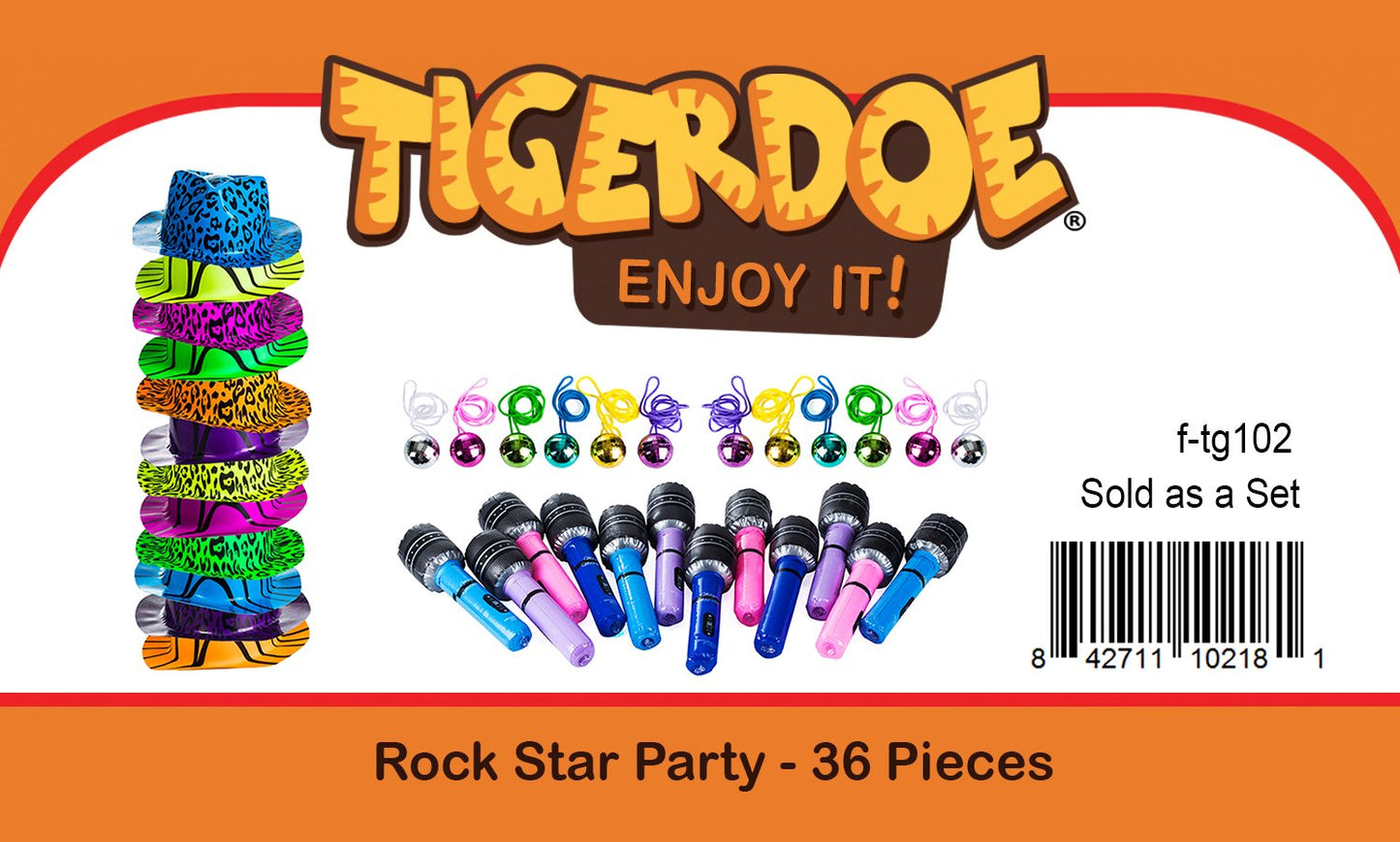 Tigerdoe Rock n Roll Party Favors - 36 Pc Set - Rock Star Party Hats, Disco Ball Necklaces, Inflatable Microphones - Rocker Party Supplies