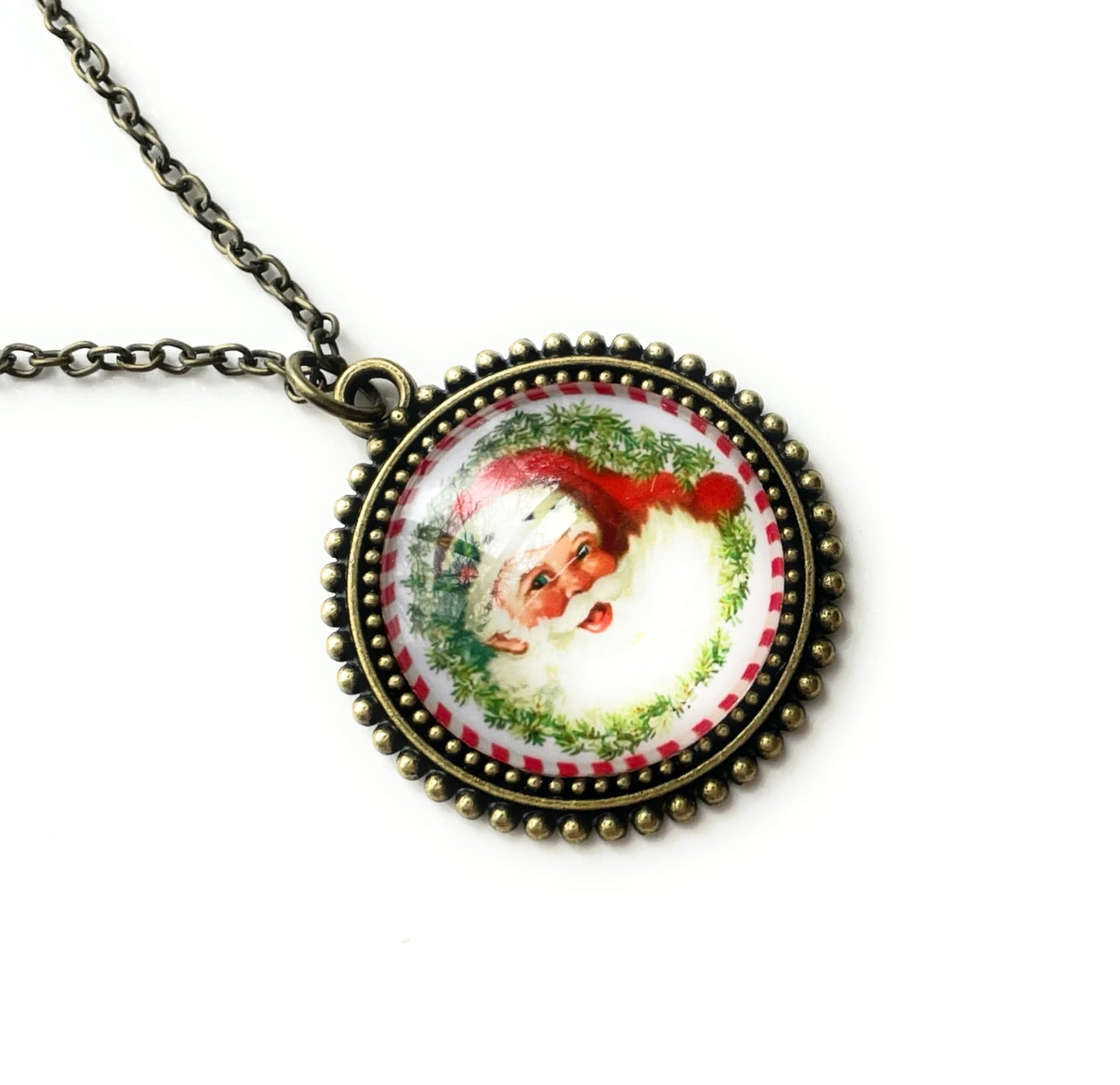 Vintage Santa Claus Christmas Necklace - Handmade - Holiday Jewelry for Women
