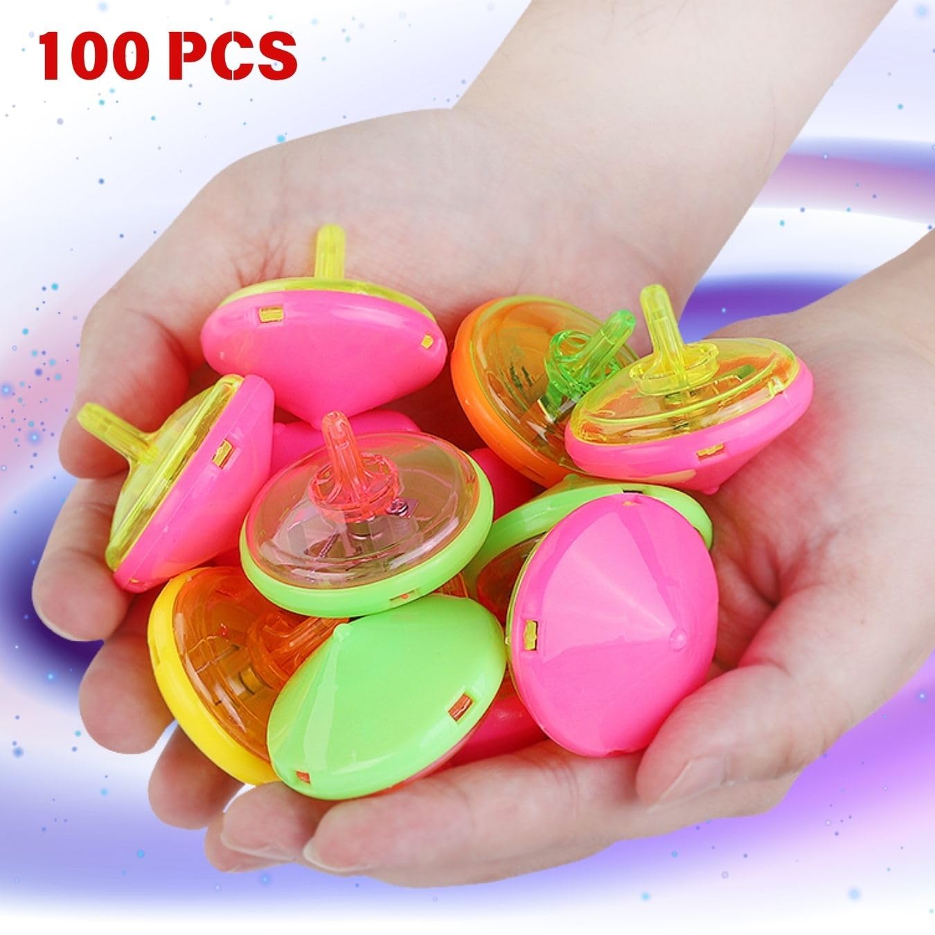 100 Pieces LED Light Up Flashing Mini Spinning Tops with Gyroscope - Kids Novelty Bulk Spin Toys Party Favors Bundle Pack Multicolored