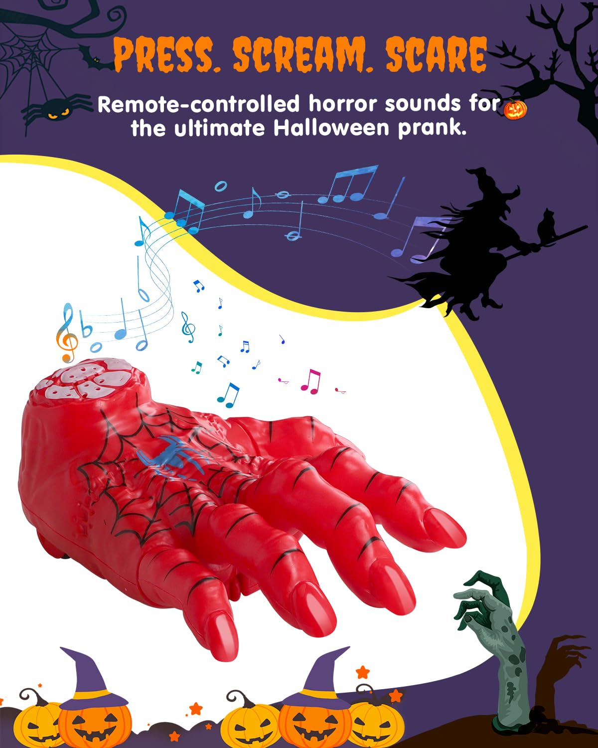 Humzo Halloween Crawling Thing Hand – Spider Hero Model, Remote Control Toy with Spooky Sound & LED Light, Quick-Move, Battery Powered Gift for Kids Birthday Holiday