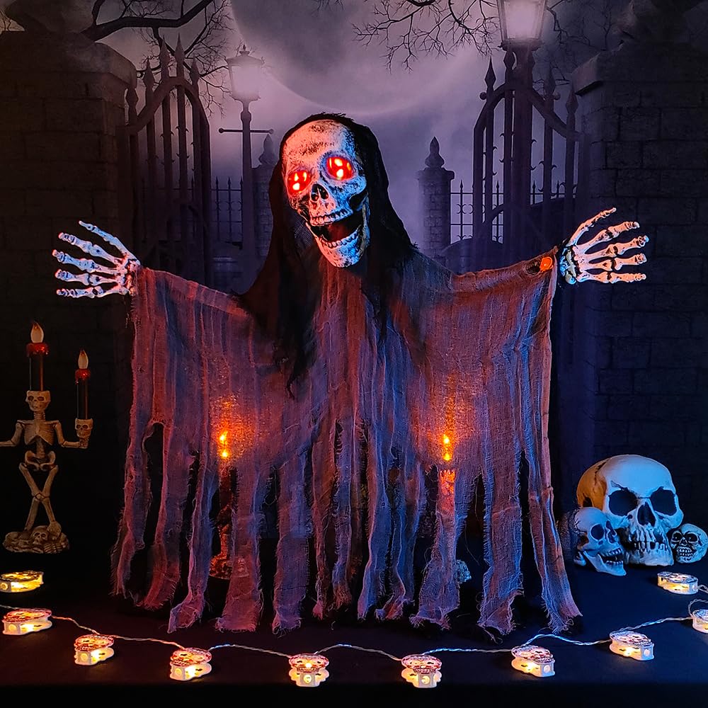 Screaming Halloween Decoration Animated Zombie Skeleton Ghosts with Motion Sensor Scary Sound and Flashing LED Eyes for Halloween Outdoor Indoor Yard Garden Decor(Black)