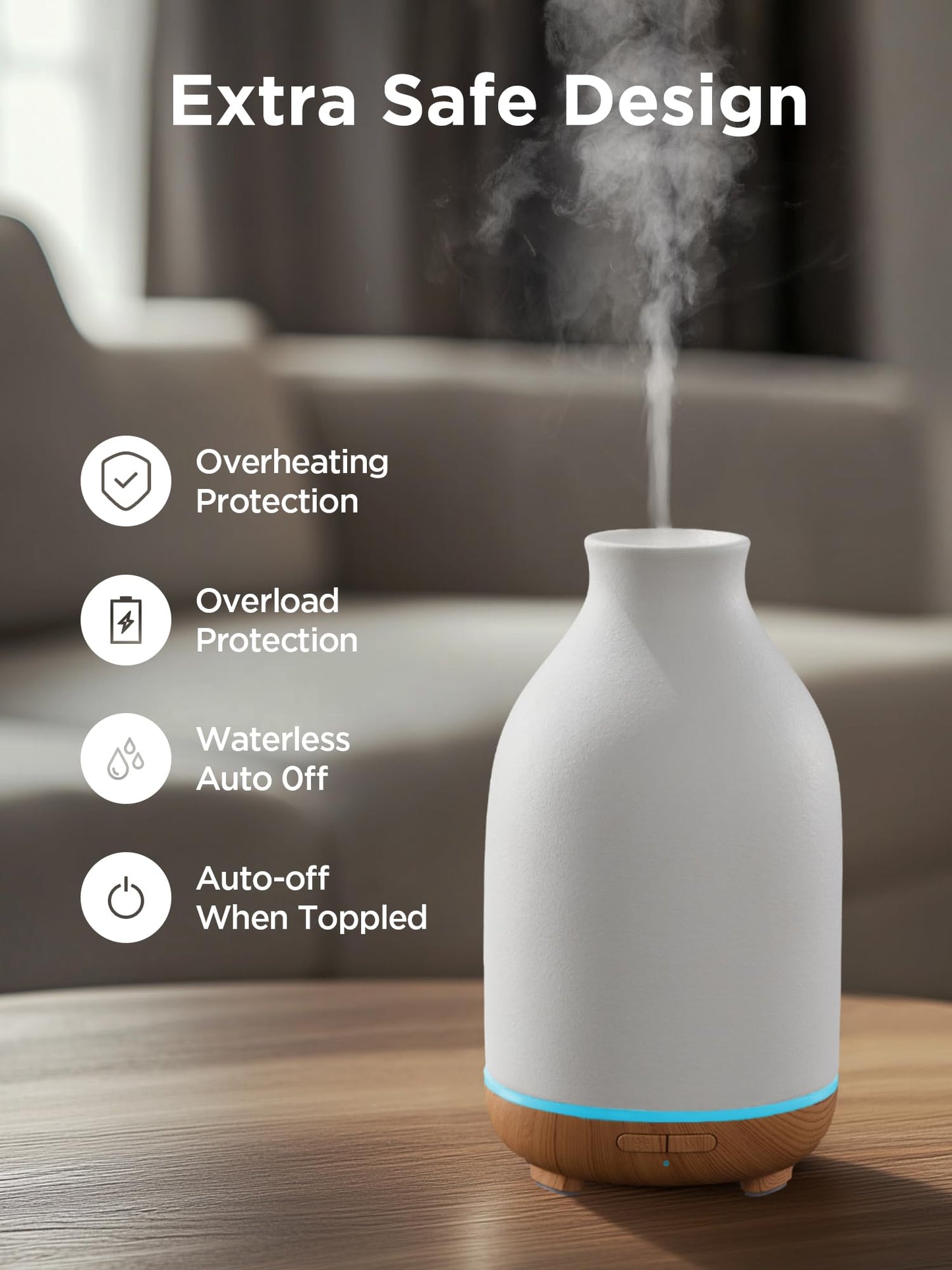 InnoGear Essential Oil Diffuser, 150ml Ceramic Stone Diffuser Handcrafted Aromatherapy Diffusers Ultrasonic Cool Mist Humidifier Vaporizor with 2 Mist Modes Waterless Auto Off for Room Office, White