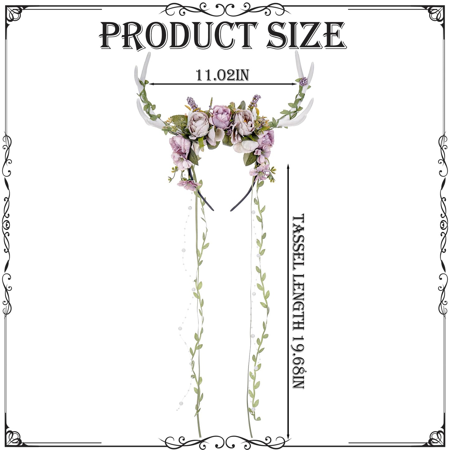 MOSTORY Fairy Deer Antler Headband - Purple Flower Reindeer Headband with Vines for Woodland Costume Women, Forest Floral Antlers Headpiece for Renaissance Accessories Cosplay Fantasy Photo Shoot