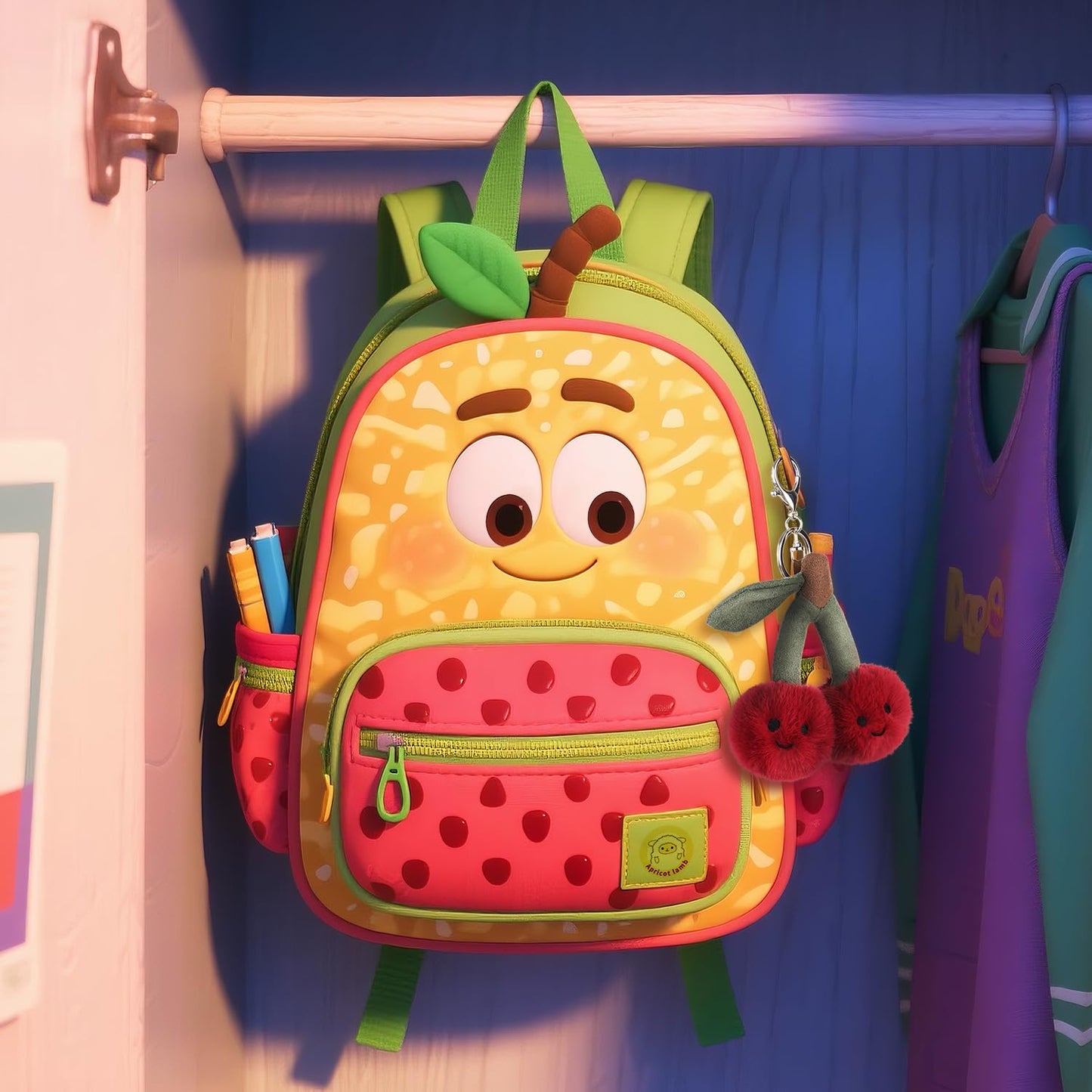 Apricot Lamb Cherry Cute Keychain, Soft Stuffed Plush Keychain Toys for Kids' Backpack Purse, Red