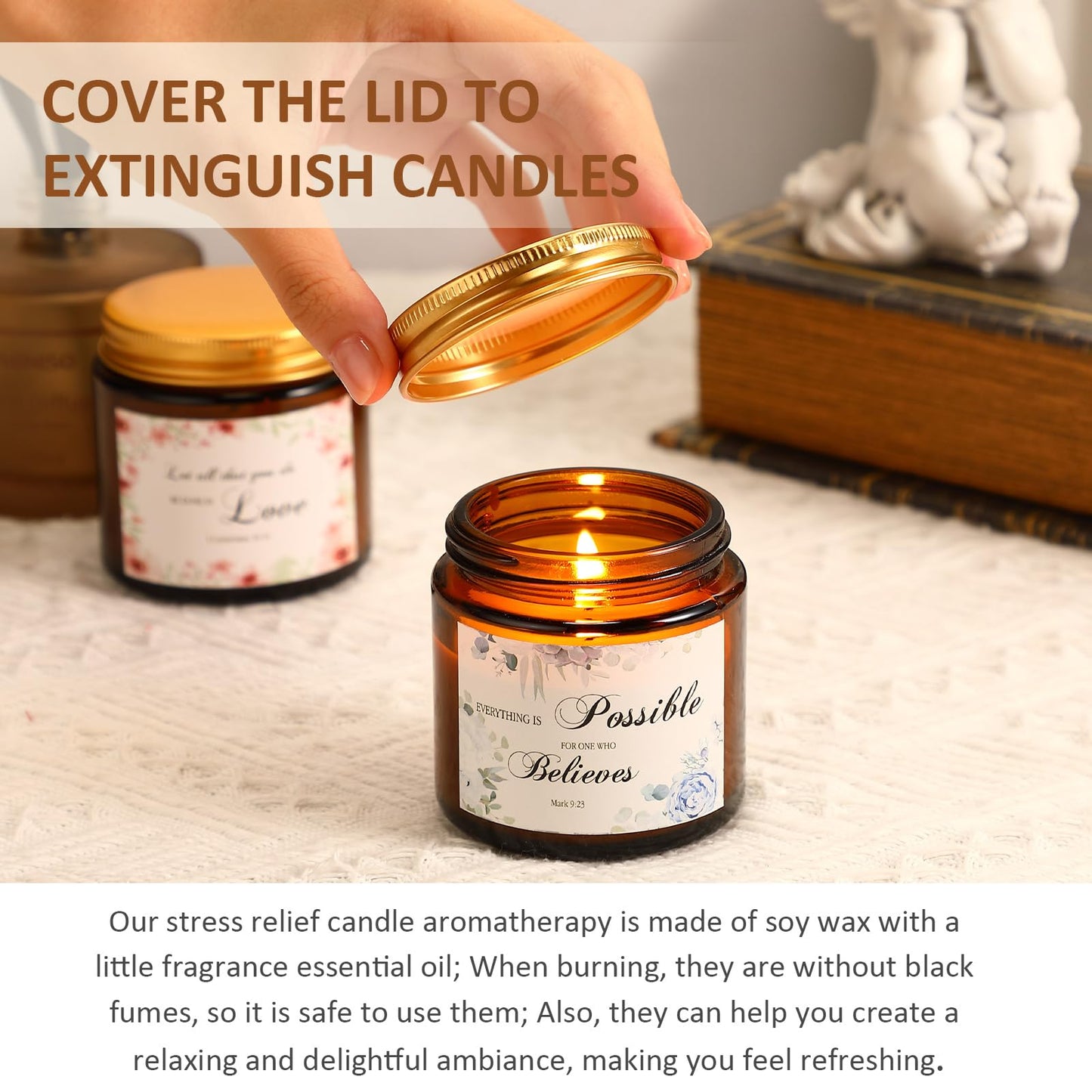 MTLEE 10 Jars Mother's Day Christian Religious Scented Candles 3.5oz Stress Relief Aromatherapy Gifts Natural Soy Decorative Long Lasting Bathroom Candles for Women Birthday Baptism