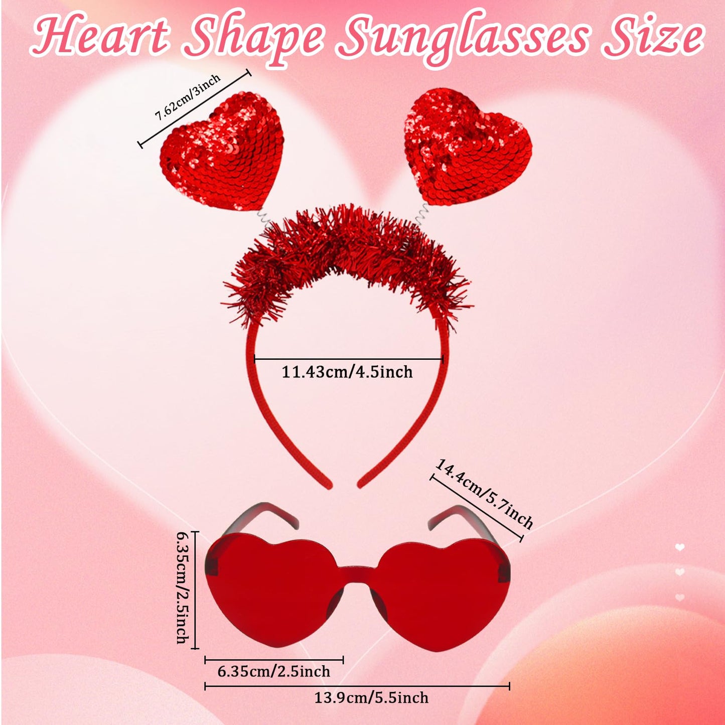 TUSAUW Valentine's Day Heart Headband and Heart-Shaped Glasses Set - Red Heart Headband for Wedding, Engagement, Halloween, Anniversary, Bridal Shower, Birthday Party Costume Accessory