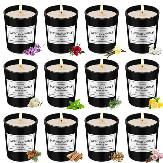 12 Pack Scented Candles Gifts Set for Women and Men, Candles for Home Scented, Natural Soy Wax 180H Long Burning, Aromatherapy Candle Bulk Gift Set for Women Christmas Birthday Thanksgiving Mother