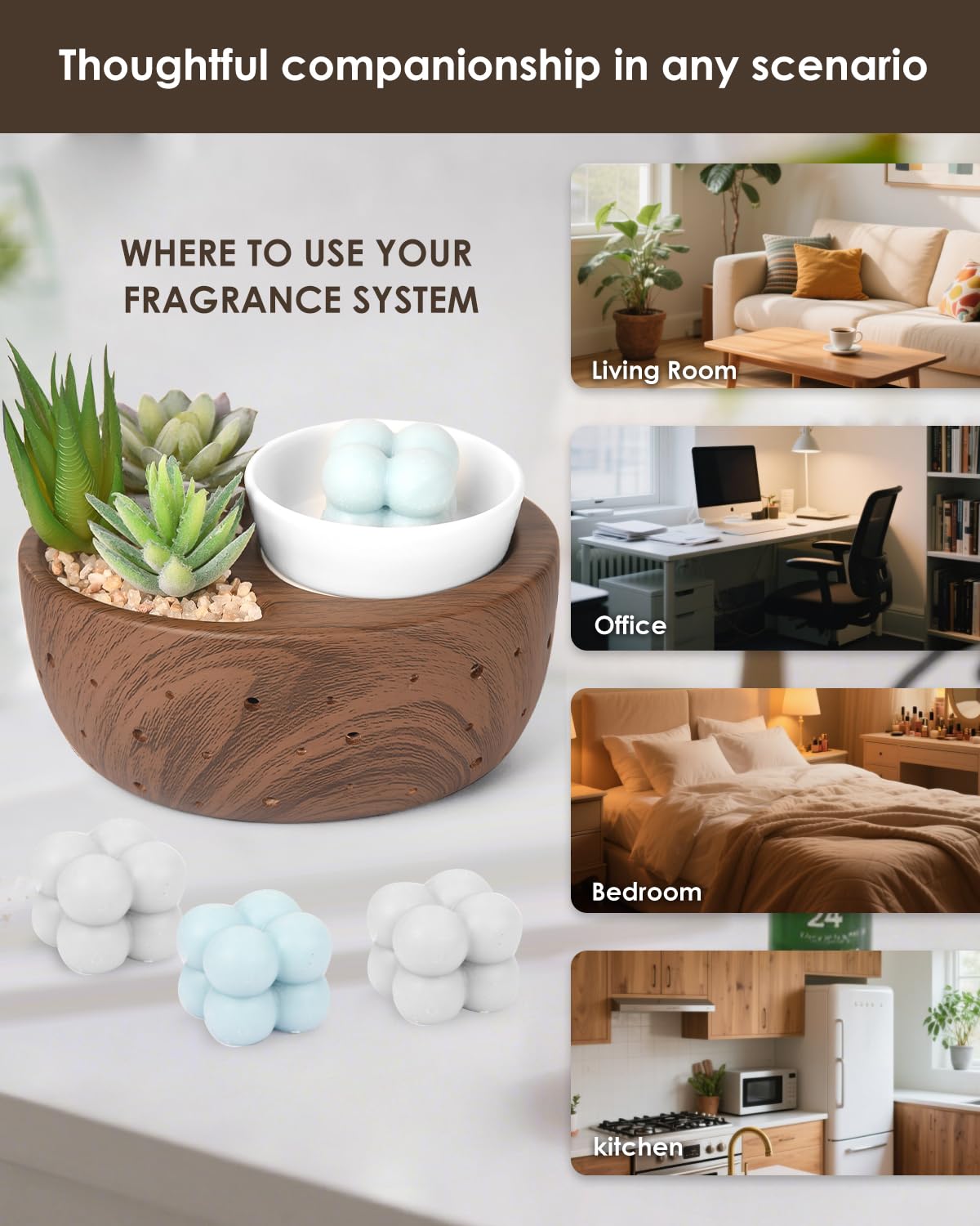 LUXARAPY Ceramic Wax Melt Warmer, 4-in-1 Electric Wax Warmer with PTC Heating Plate and LED Lighting, Succulent Bowl for Wax Melting, Mug Warming, Oil Diffusion, Home Office Spa Decor