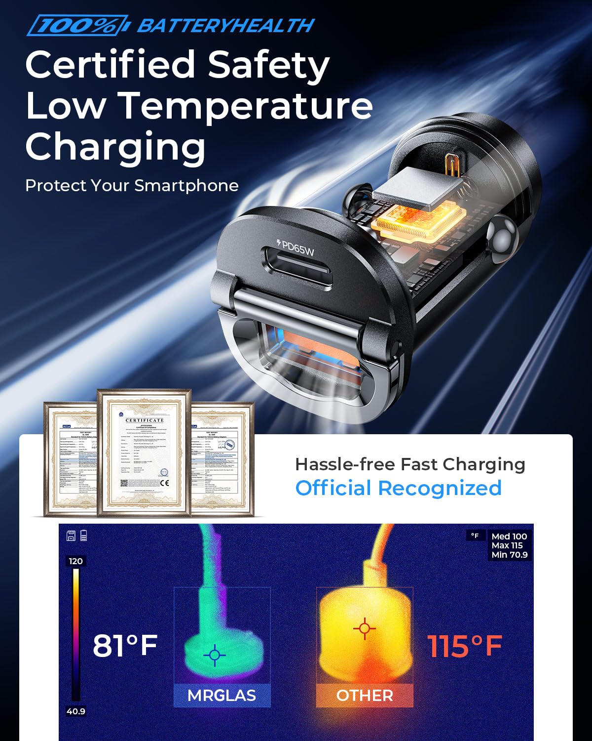 【Upgraded】 125W USB C Car Charger Super Fast Charging for iPhone 16, [PD65W & QC60W][All Metal] MRGLAS Cigarette Lighter Car Charger,Car Accessories Dual Port for iPhone 15 iPad Samsung S25 MacBook