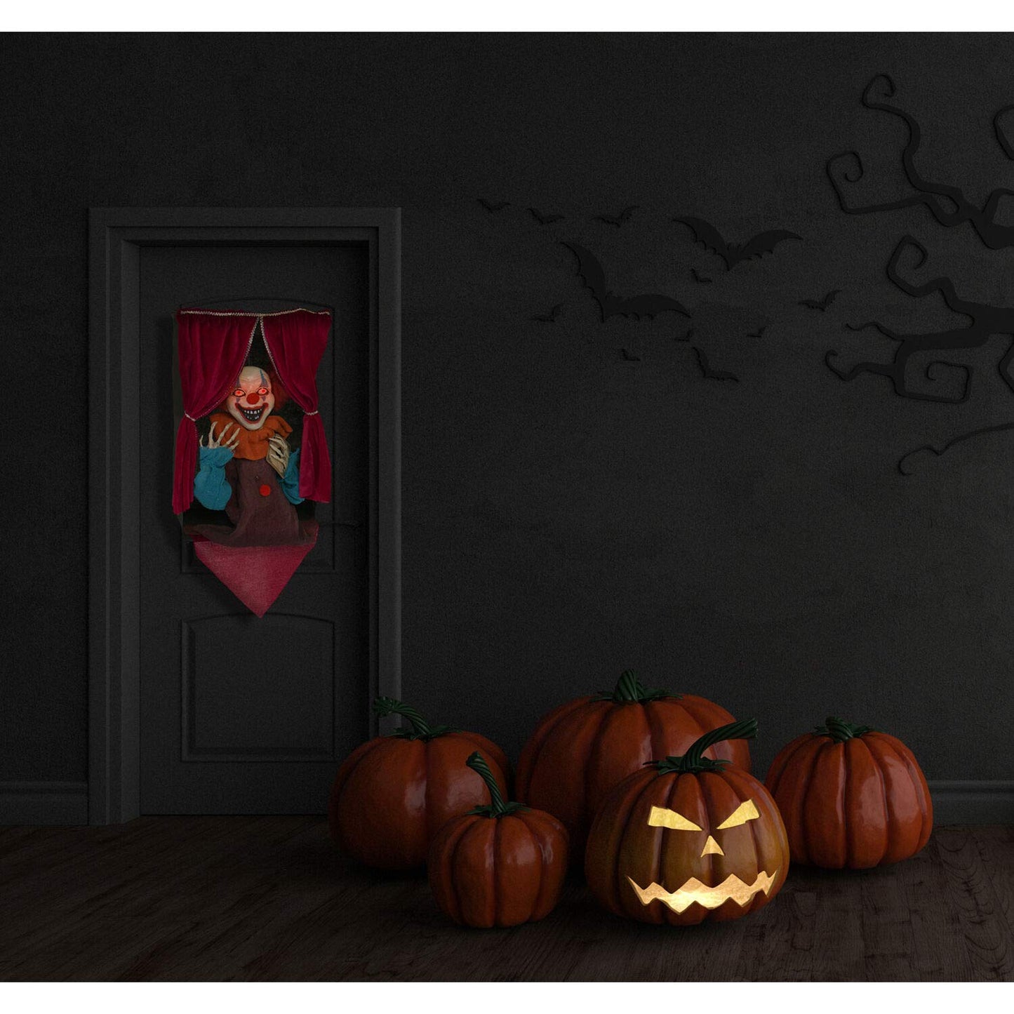 Haunted Hill Farm Talking Clown Halloween Animatronic with Flashing Red Eyes, Indoor or Outdoor Halloween Decorations, Battery Operated Creepy Halloween Props for Home or Haunted House