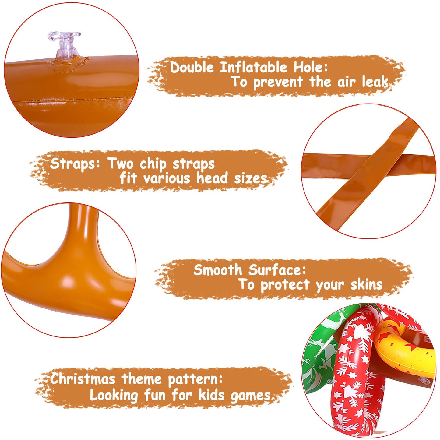 Max Fun 4 Pack Inflatable Reindeer Antler Ring Toss Games Indoor Outdoor Christmas Party Games Party Favors, 4 Anlters & 24Rings