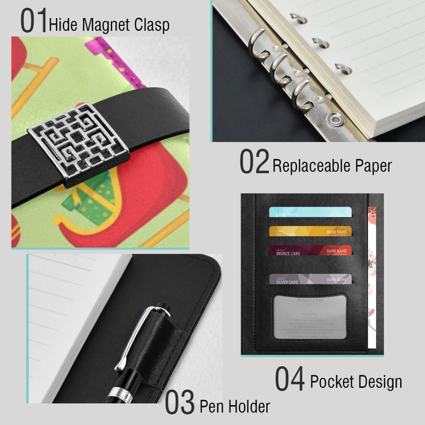 DIGTIA Christmas Gifts Santa Sleighs PU Leather Notebook A5 Binder 6 Ring Refillable Journal with Magnetic Buckle Closure Loose Leaf Travel Office Planner Budget Binder Notepad Portfolio,